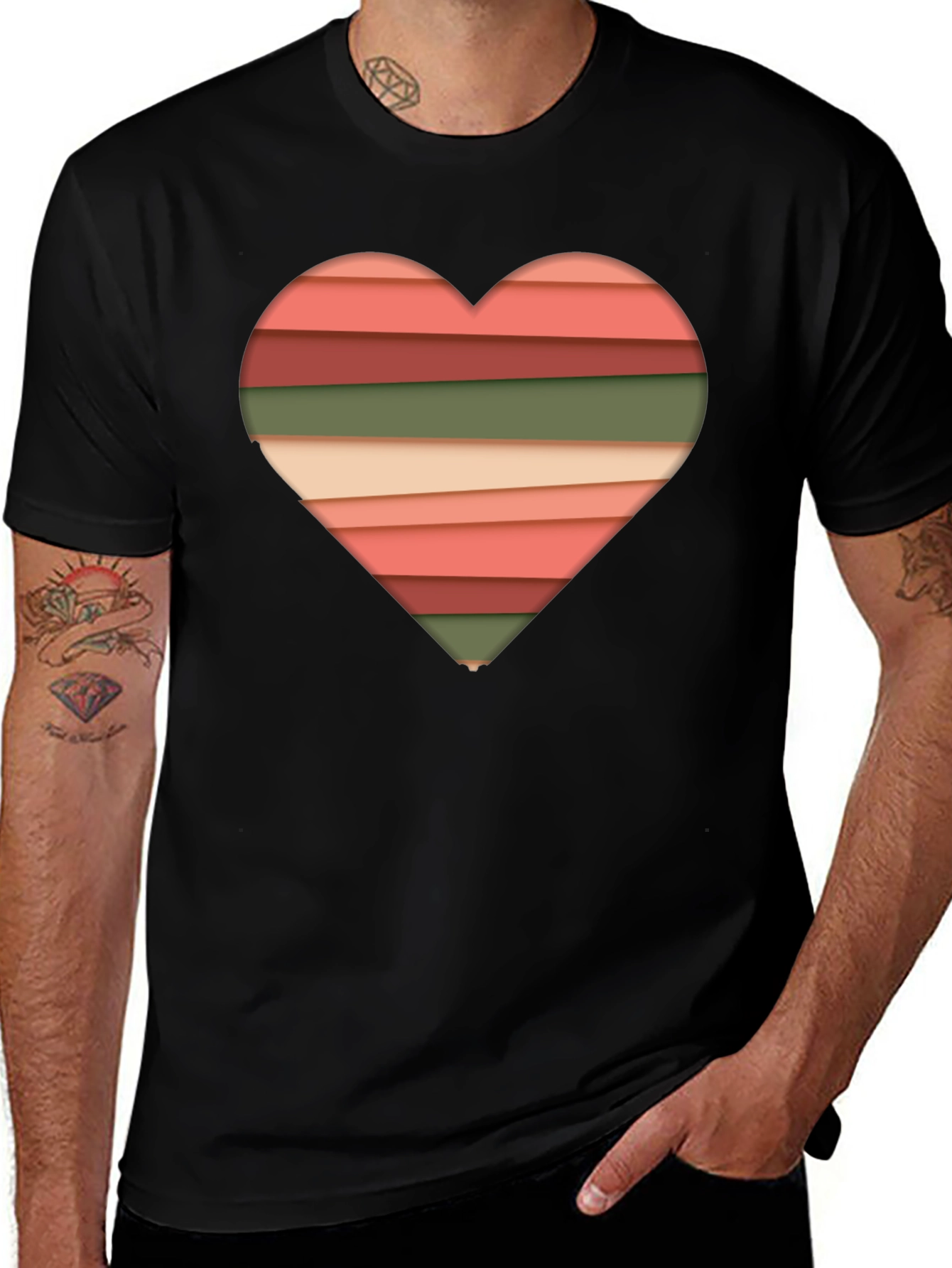 Striped Heart Graphic Tee - Modern Stylish Casual Shirt