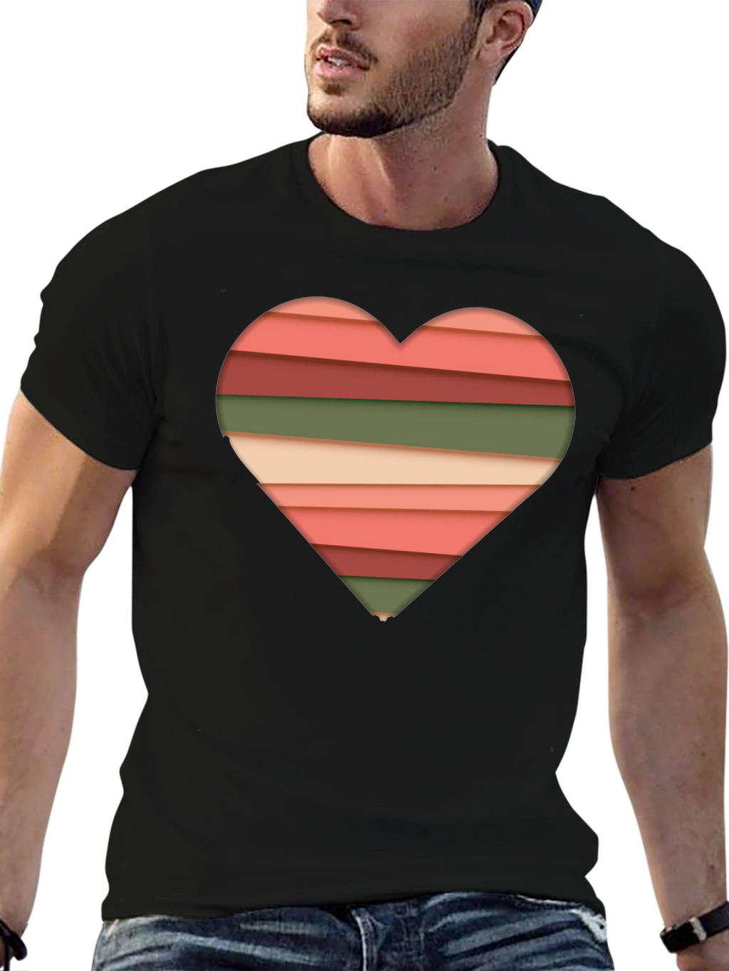 Striped Heart Graphic Tee - Modern Stylish Casual Shirt