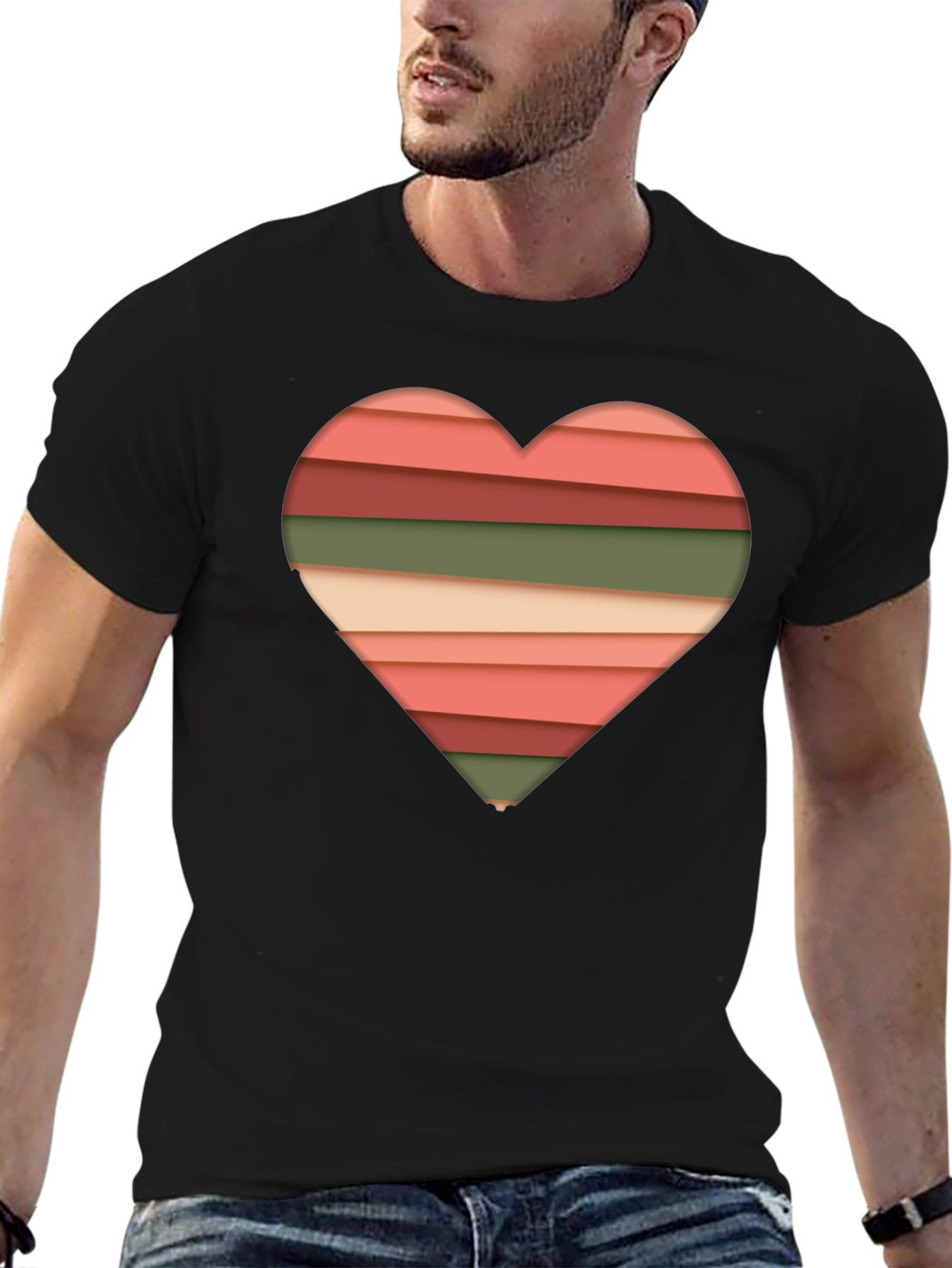 Striped Heart Graphic Tee - Modern Stylish Casual Shirt