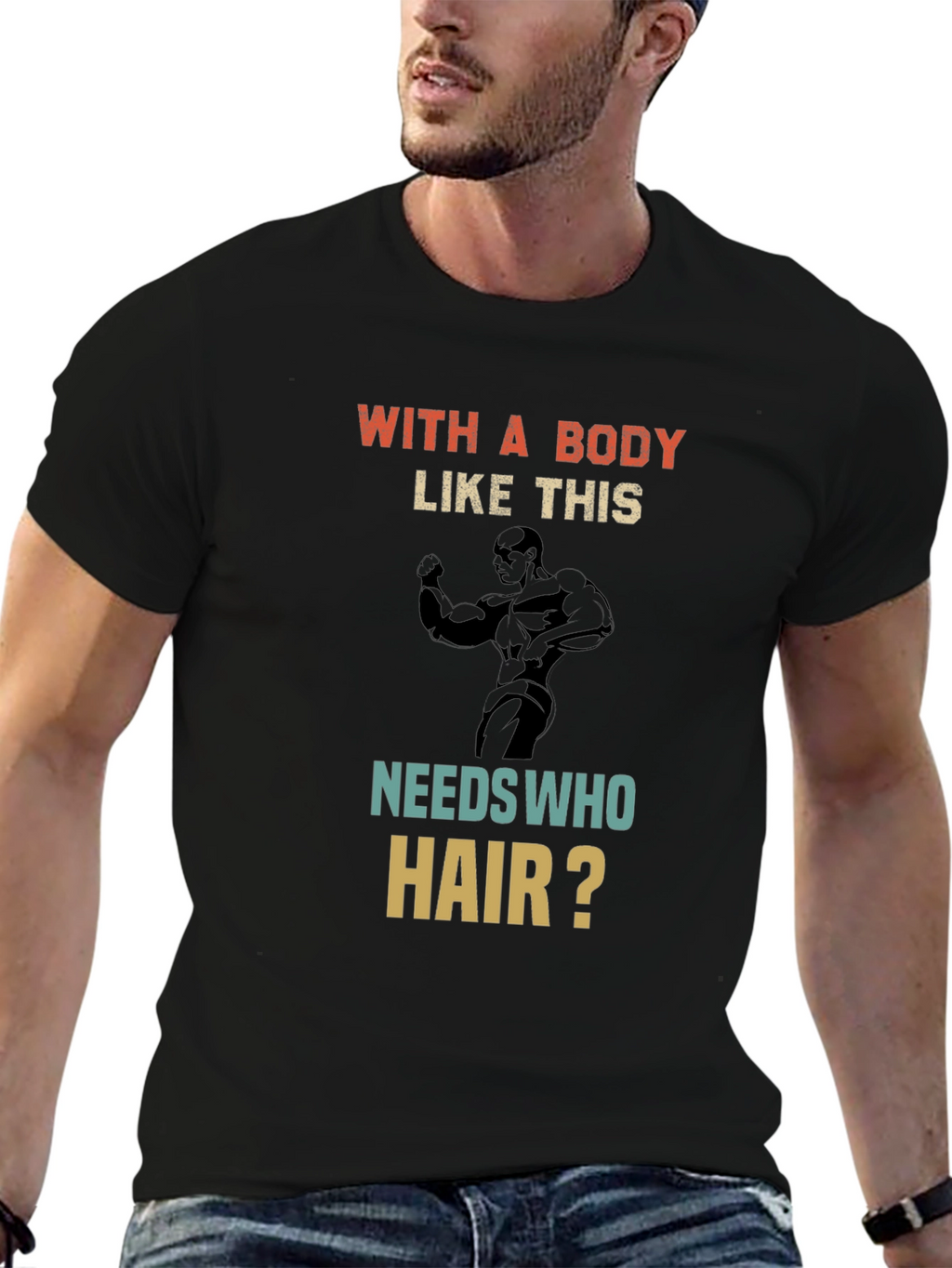Bodybuilding Graphic Tee - Bald Joke T-Shirt