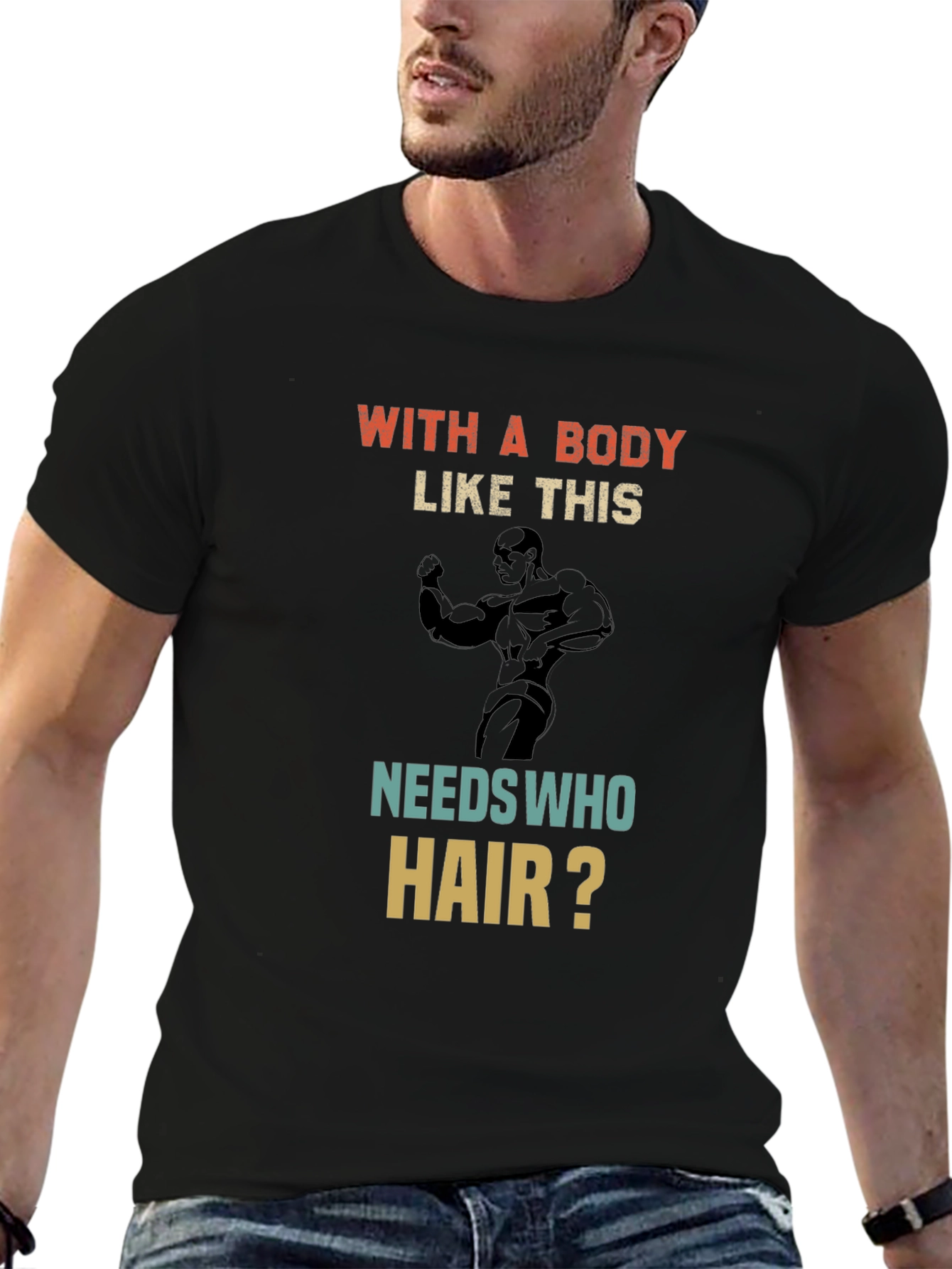 Bodybuilding Graphic Tee - Bald Joke T-Shirt