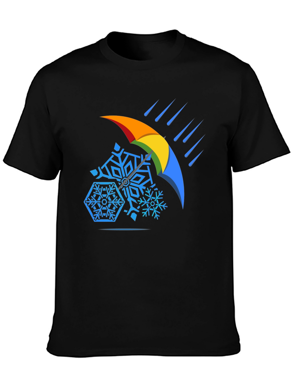 Weather Shield Tee - Snowflakes Under Rainbow Umbrella