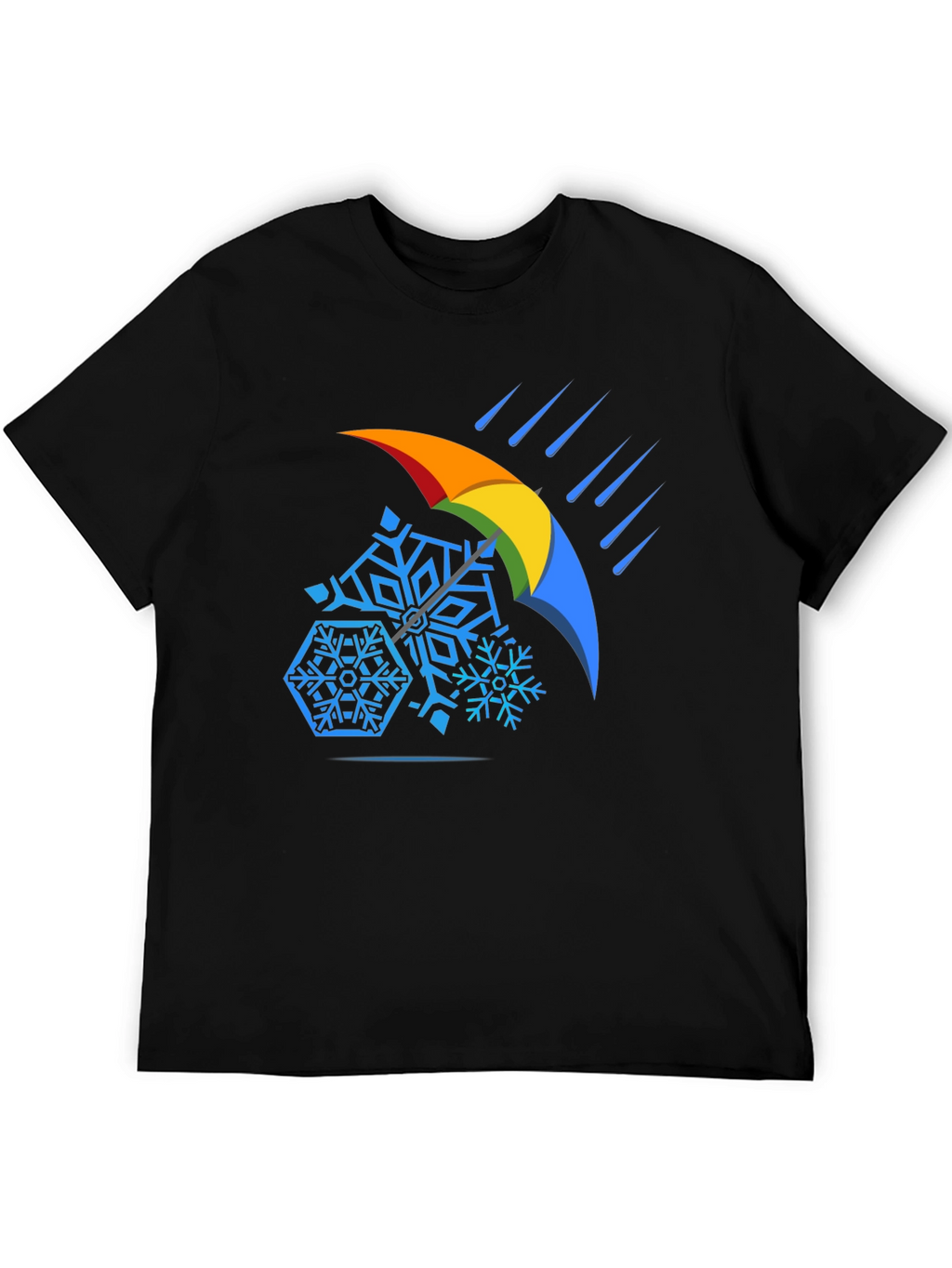 Weather Shield Tee - Snowflakes Under Rainbow Umbrella