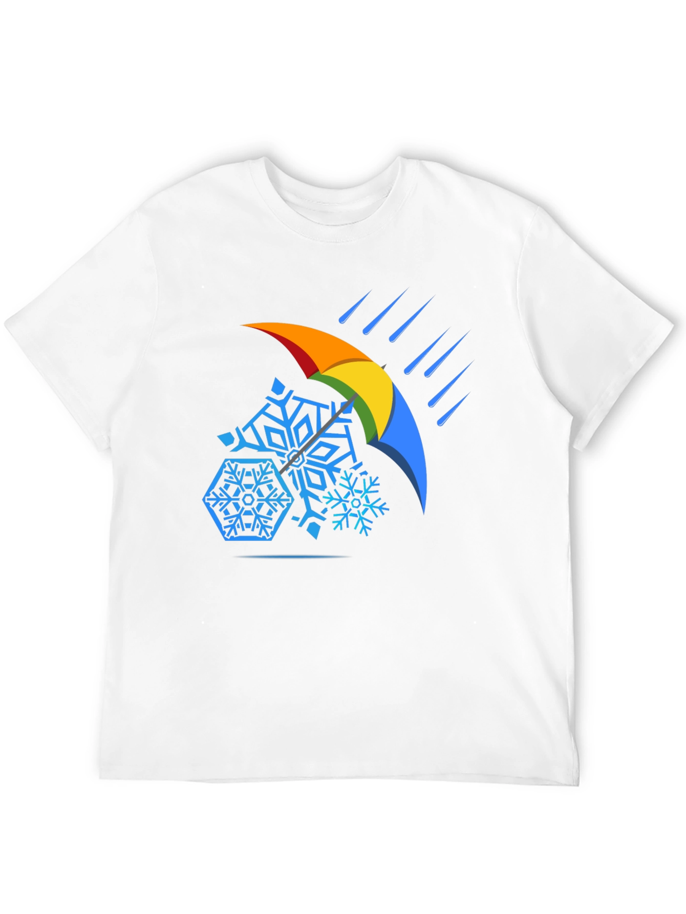 Weather Shield Tee - Snowflakes Under Rainbow Umbrella