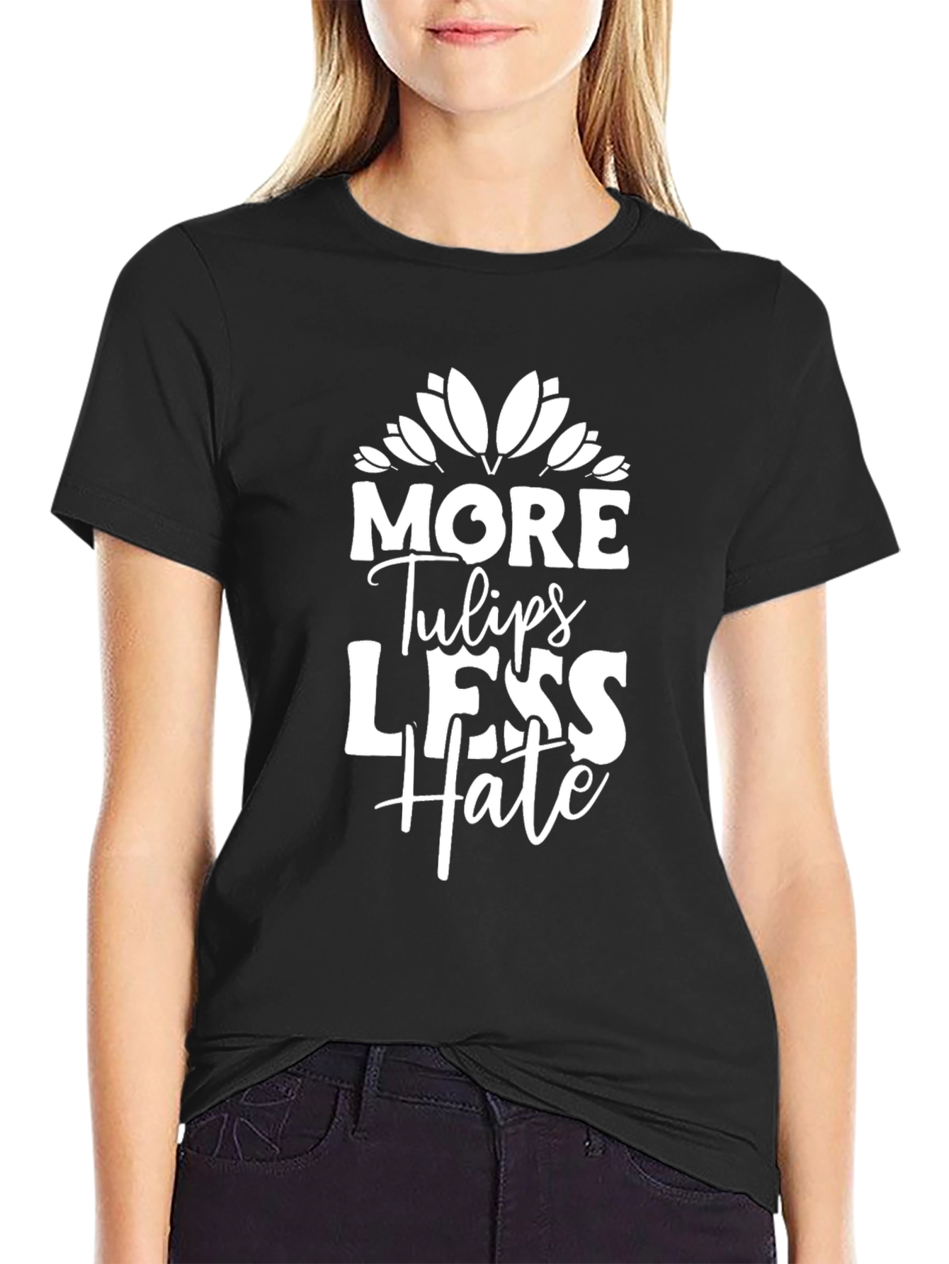 More Tulips Less Hate Graphic Tee - Black