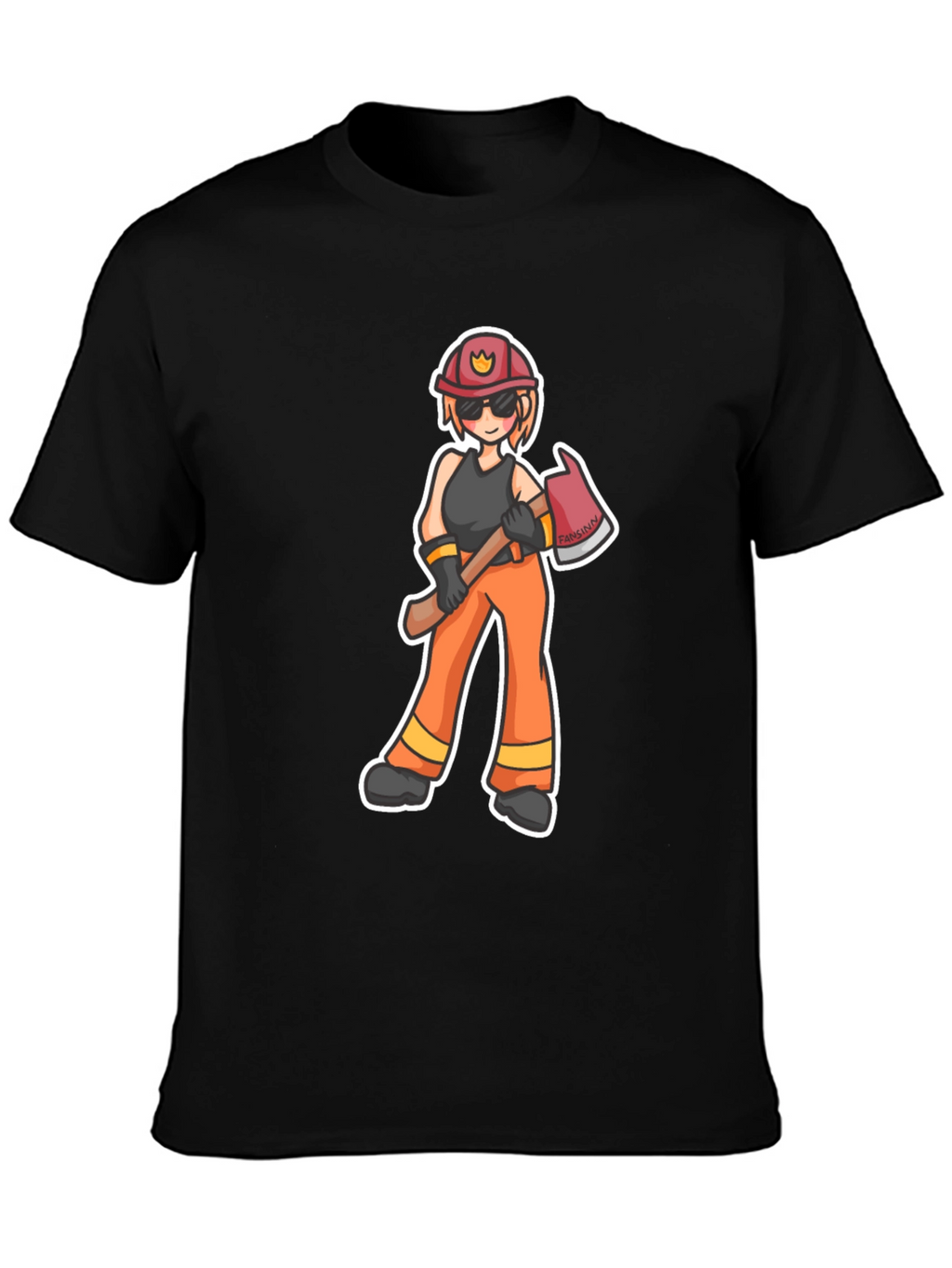 Cartoon Firefighter T-Shirt - Black