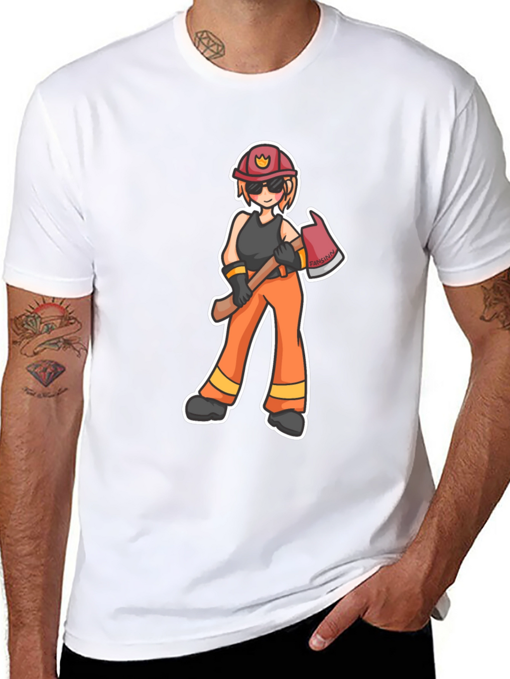 Cartoon Firefighter T-Shirt - Black