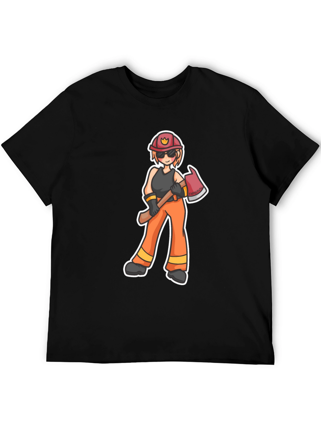 Cartoon Firefighter T-Shirt - Black