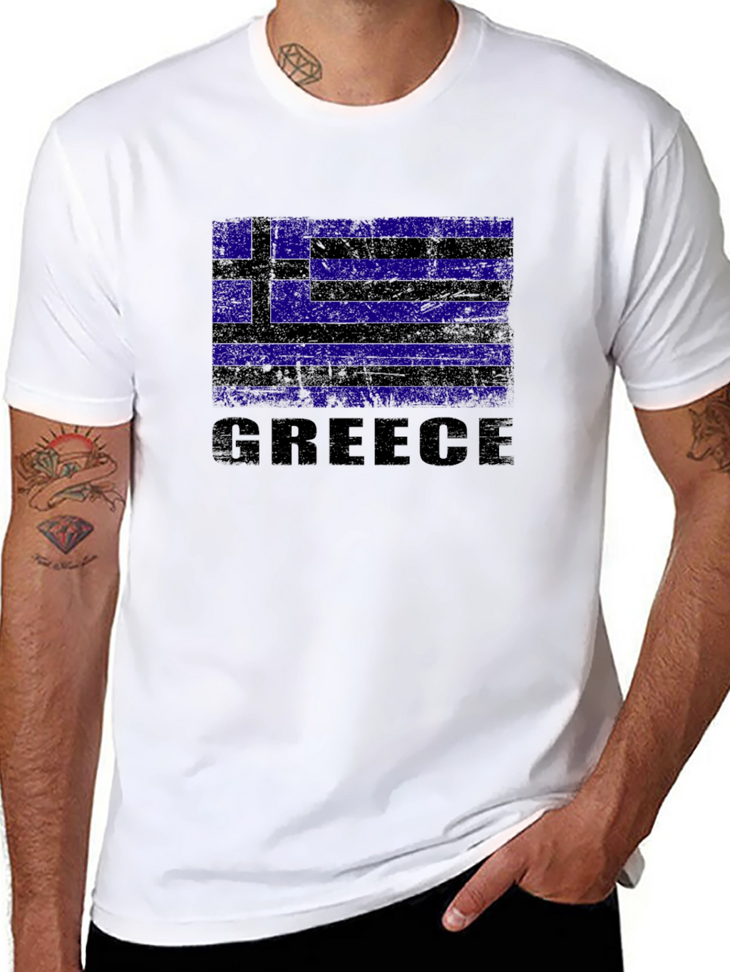 Greece Flag Graphic Print Black T-Shirt