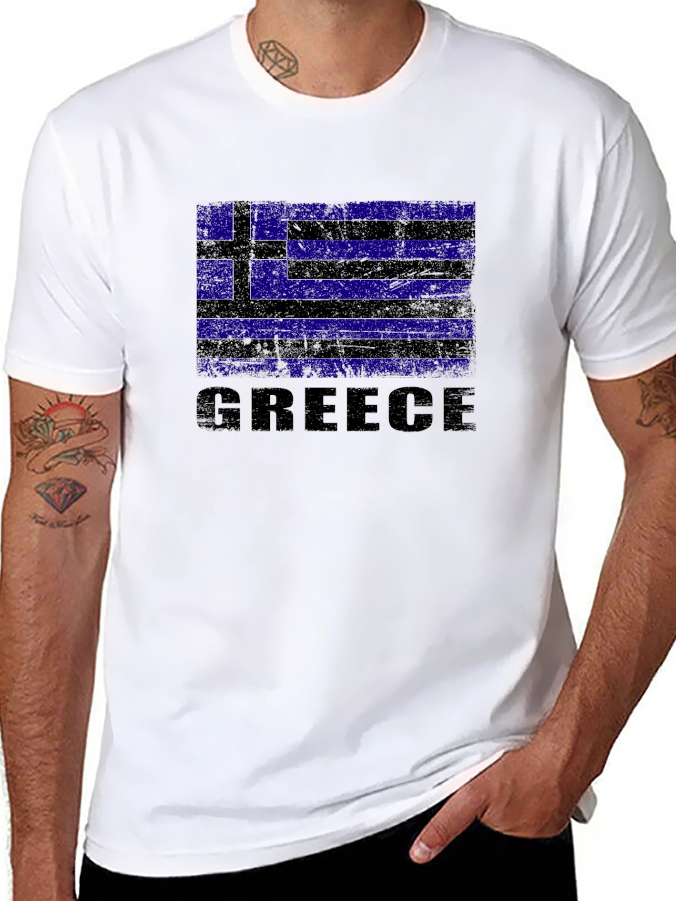 Greece Flag Graphic Print Black T-Shirt