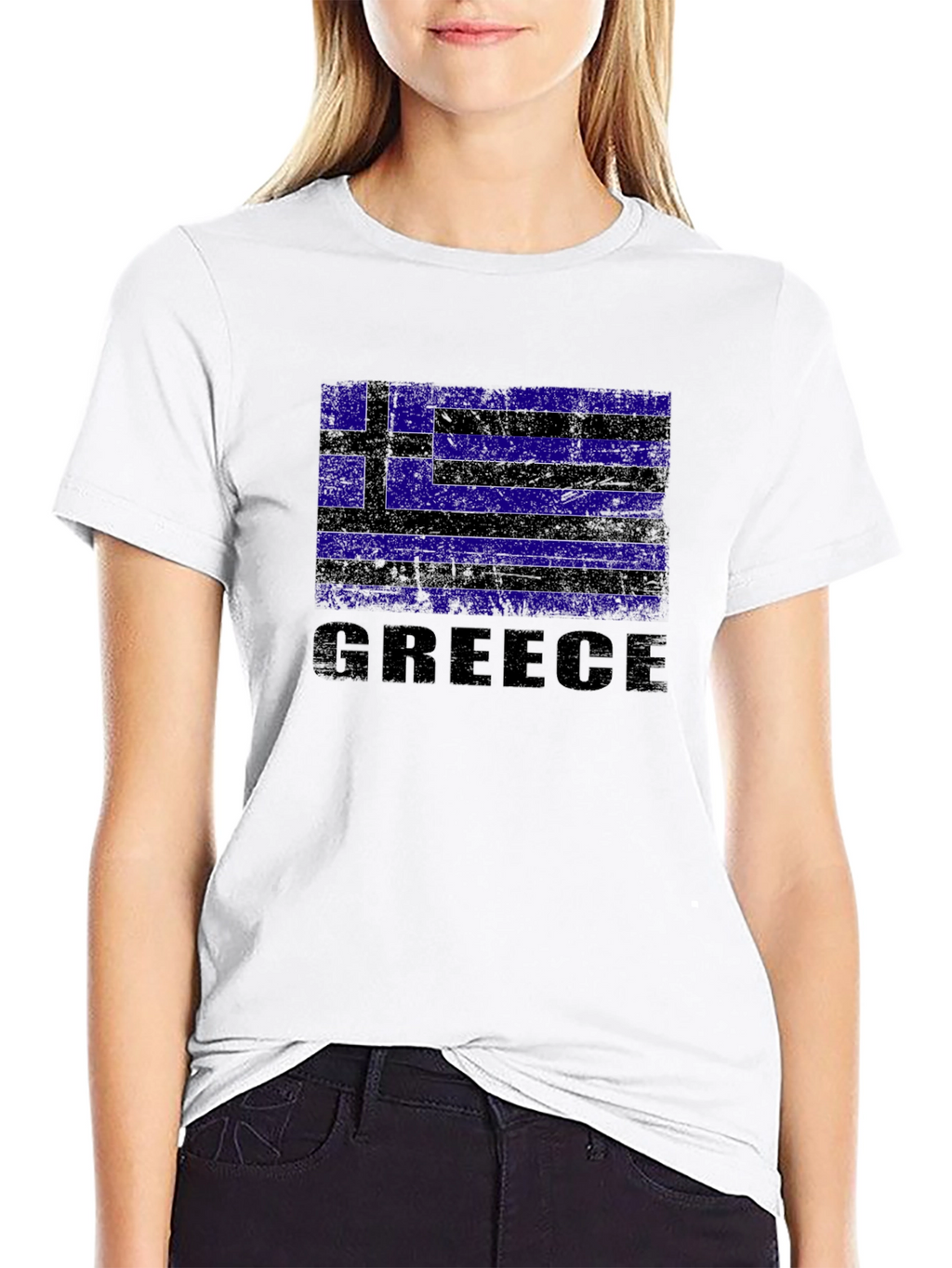 Greece Flag Graphic Print Black T-Shirt