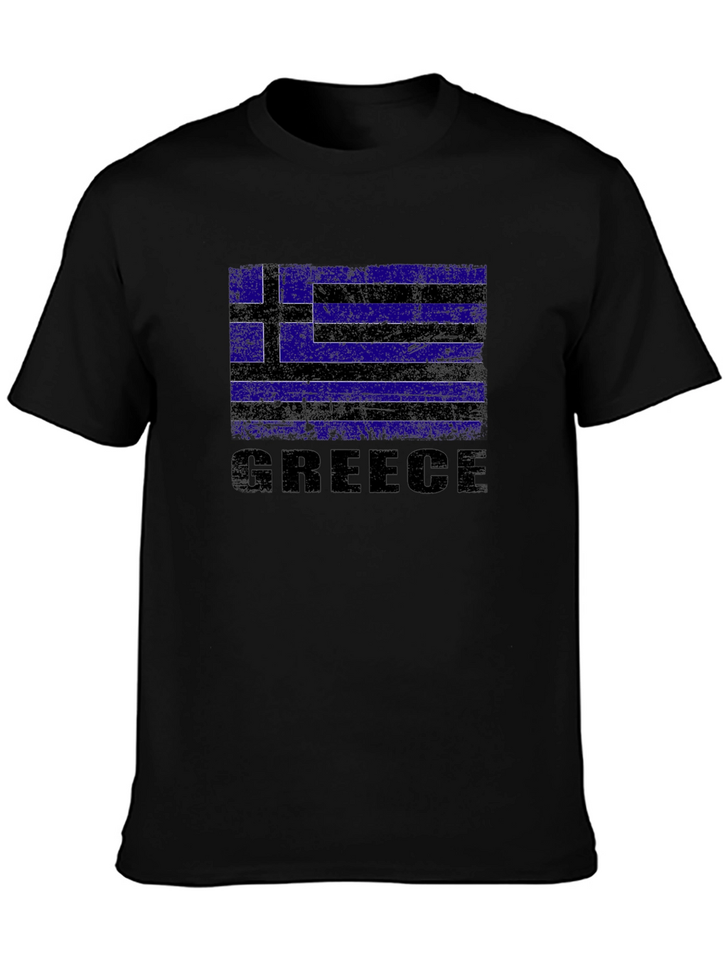 Greece Flag Graphic Print Black T-Shirt