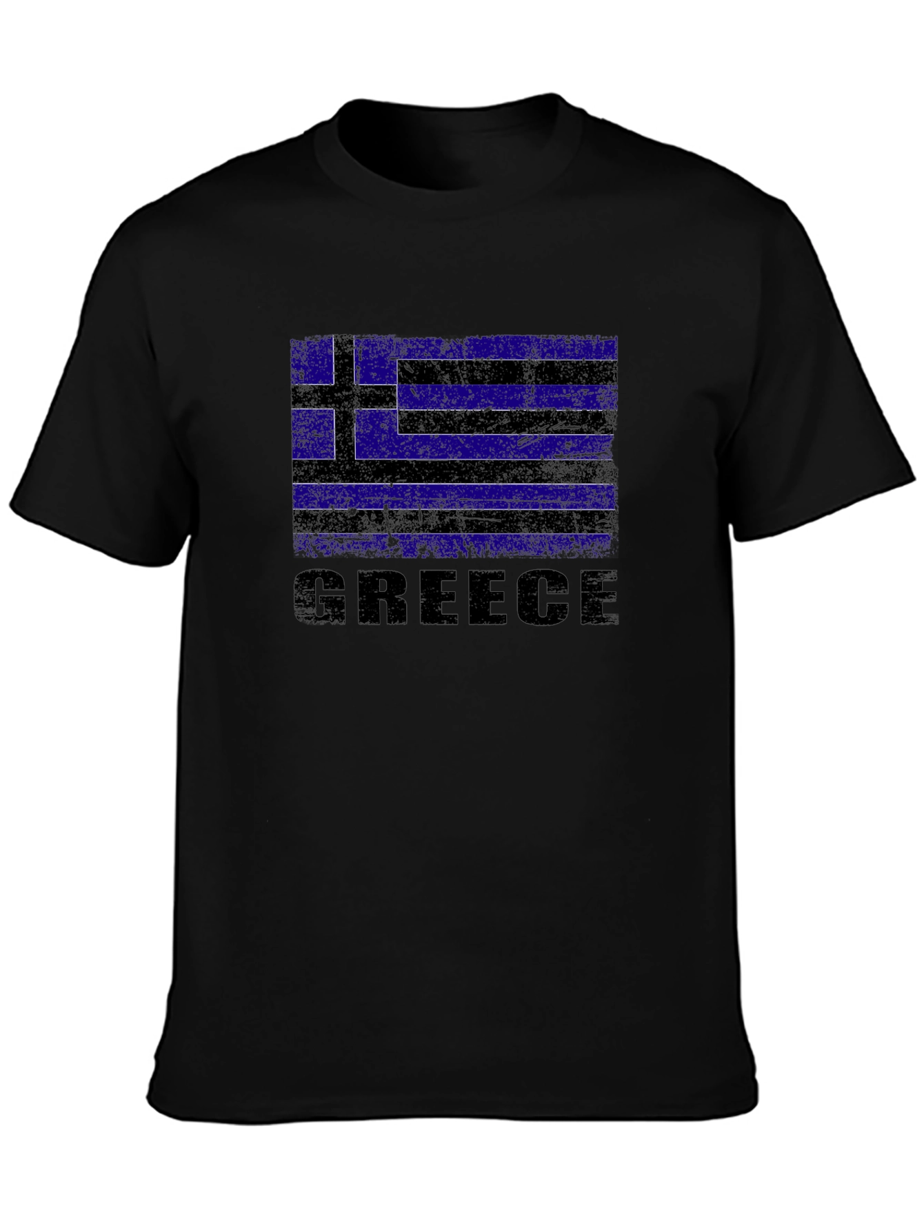Greece Flag Graphic Print Black T-Shirt
