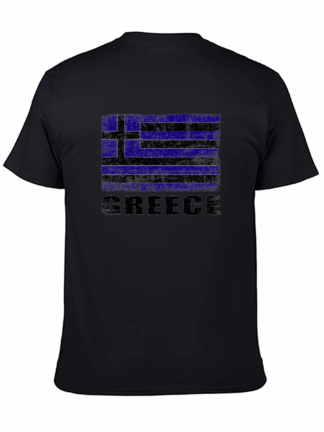 Greece Flag Graphic Print Black T-Shirt