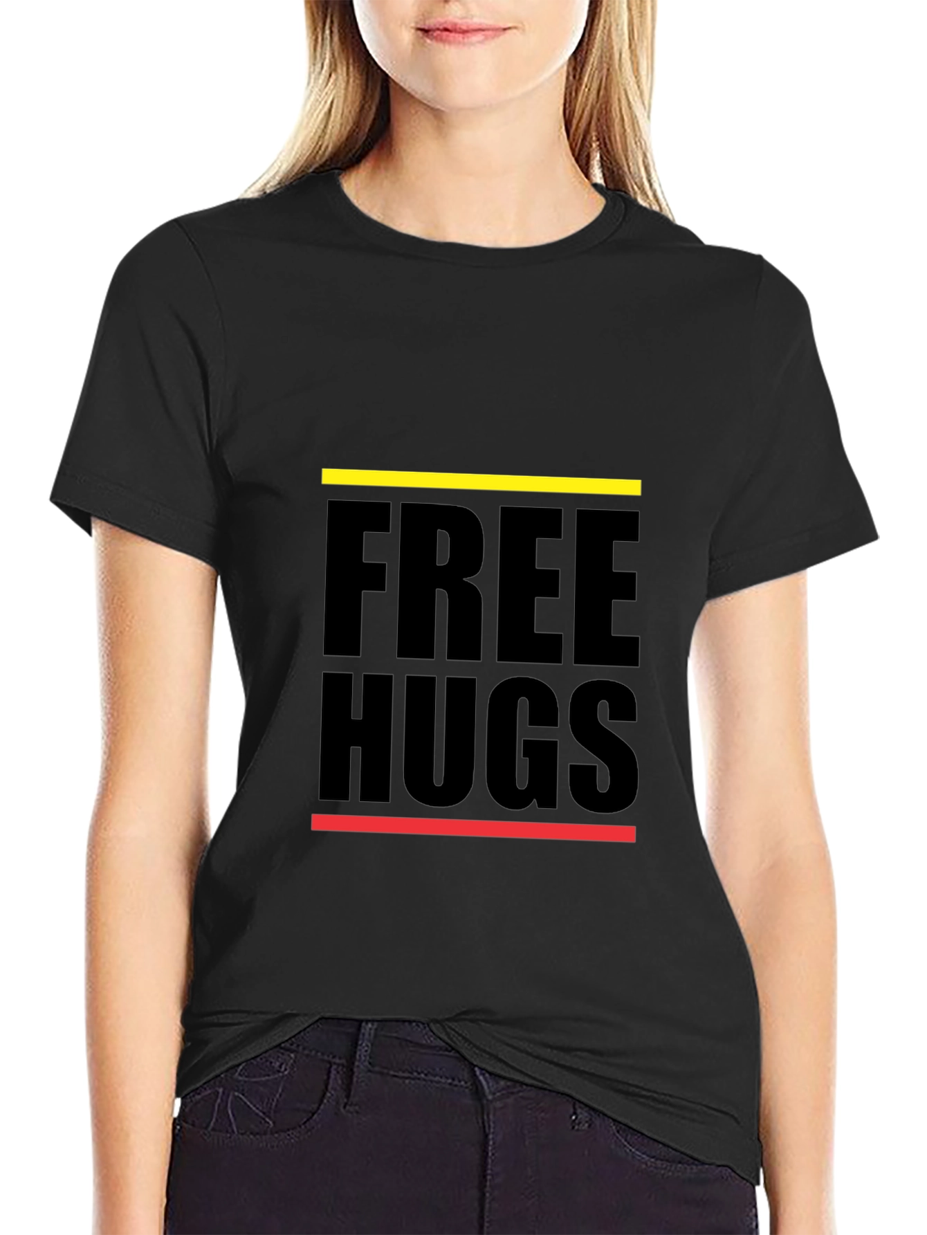 Free Hugs Graphic Tee - Black Cotton Comfort Fit Shirt
