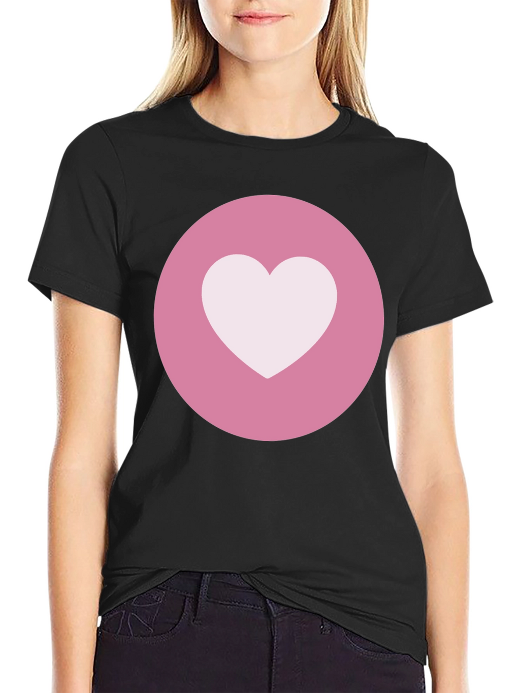 Heart Circle Graphic Tee - Black Casual Comfort