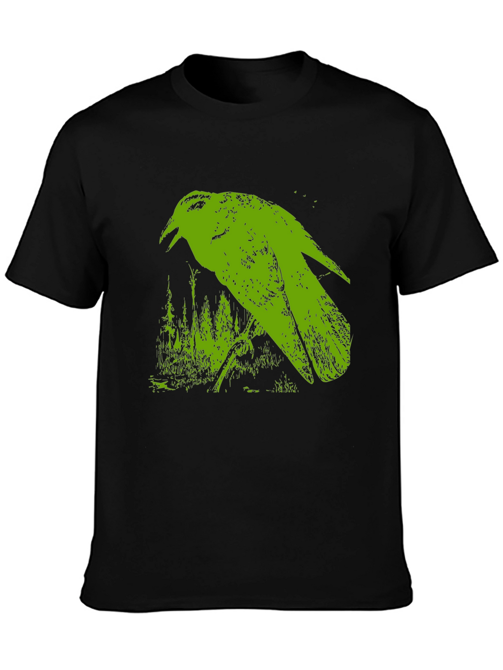 Green Crow Graphic Black T-Shirt