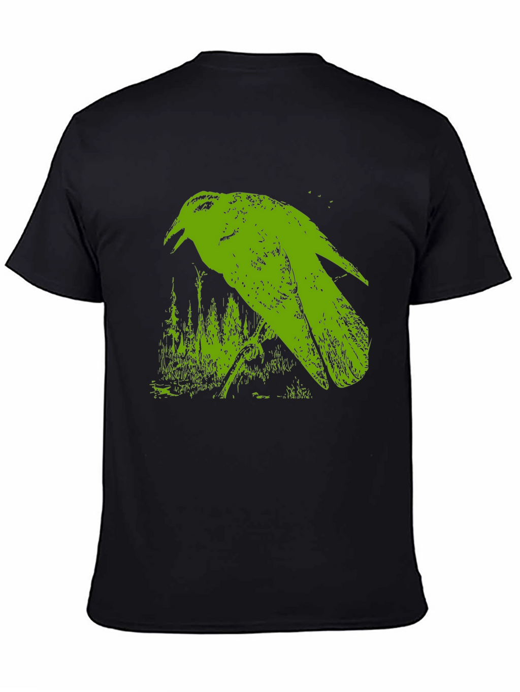Green Crow Graphic Black T-Shirt