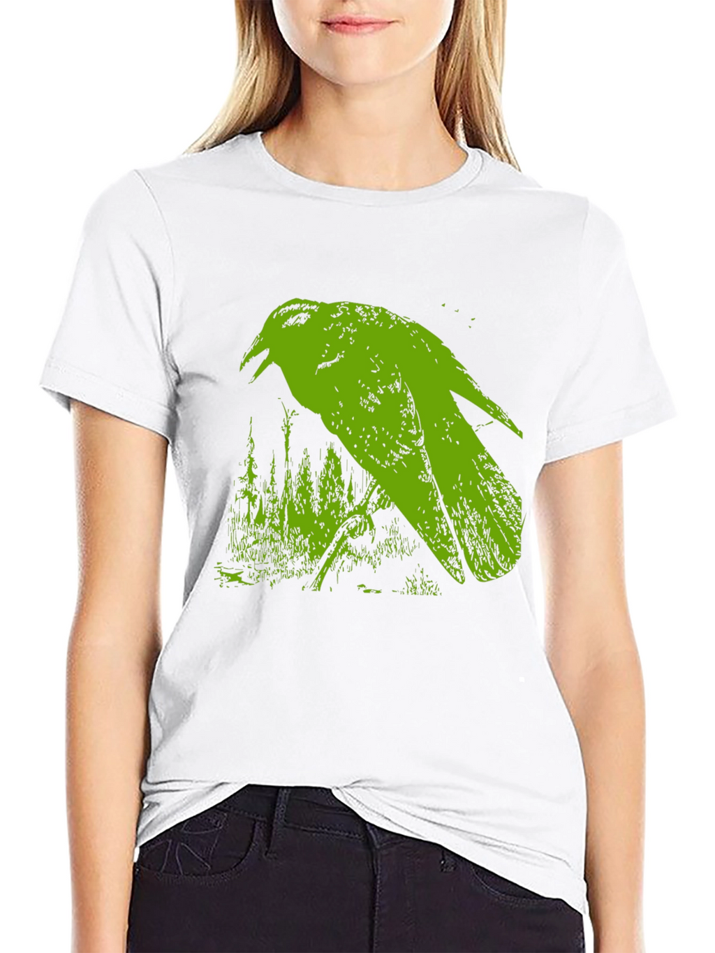 Green Crow Graphic Black T-Shirt