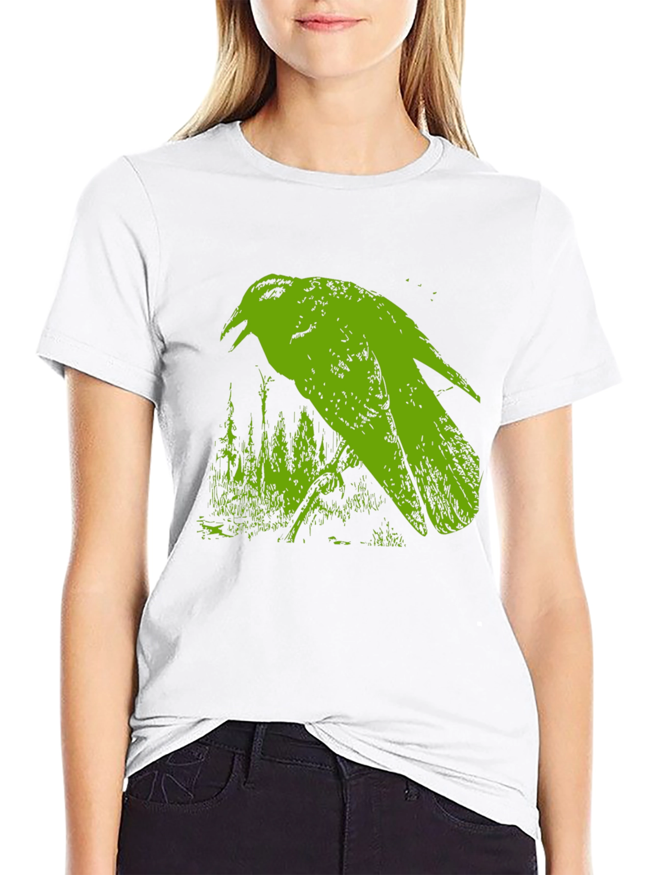 Green Crow Graphic Black T-Shirt
