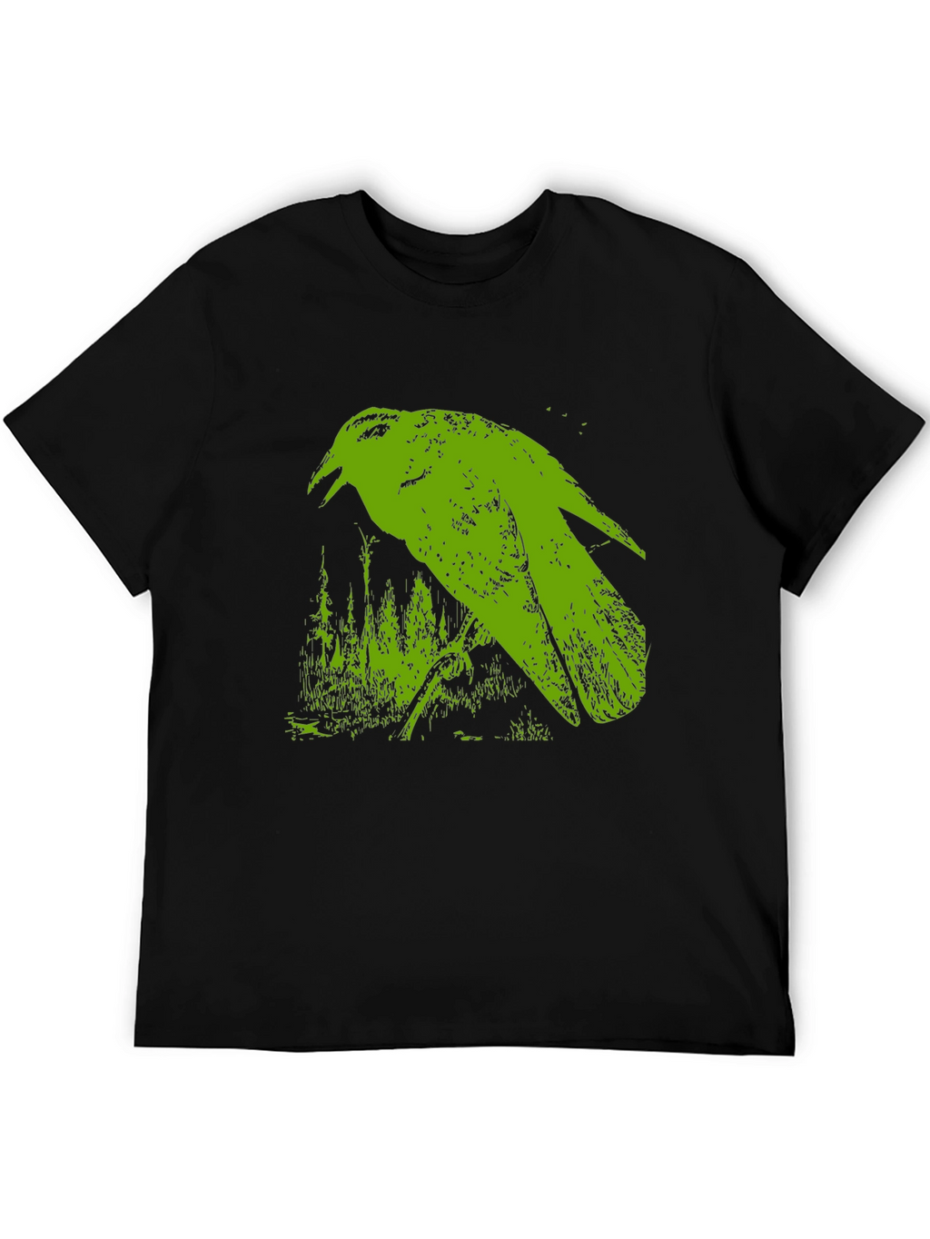 Green Crow Graphic Black T-Shirt