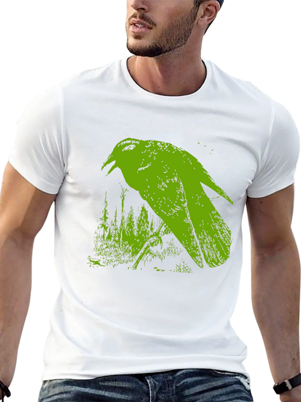 Green Crow Graphic Black T-Shirt