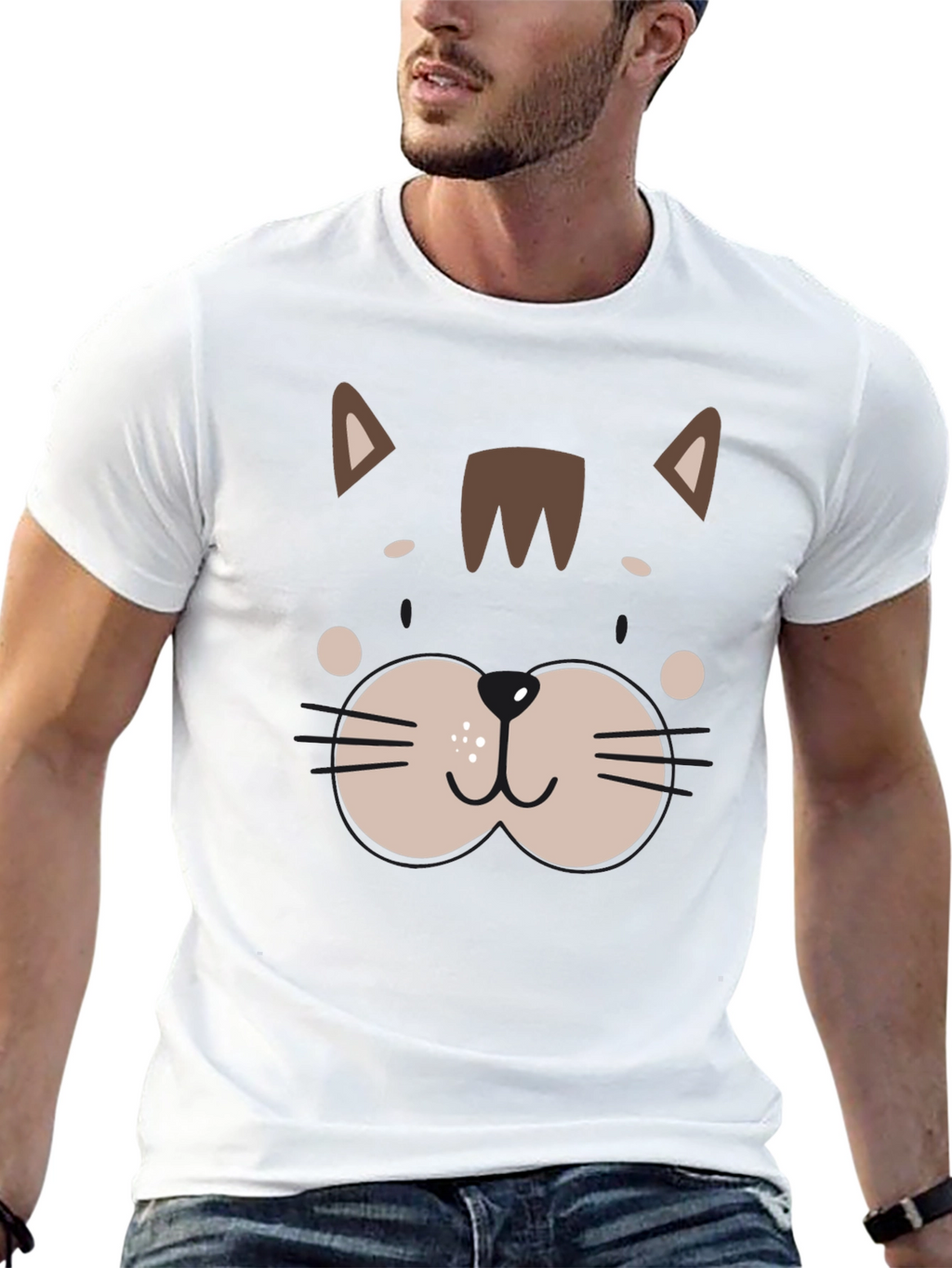 Cute Cat Face Graphic Black T-Shirt