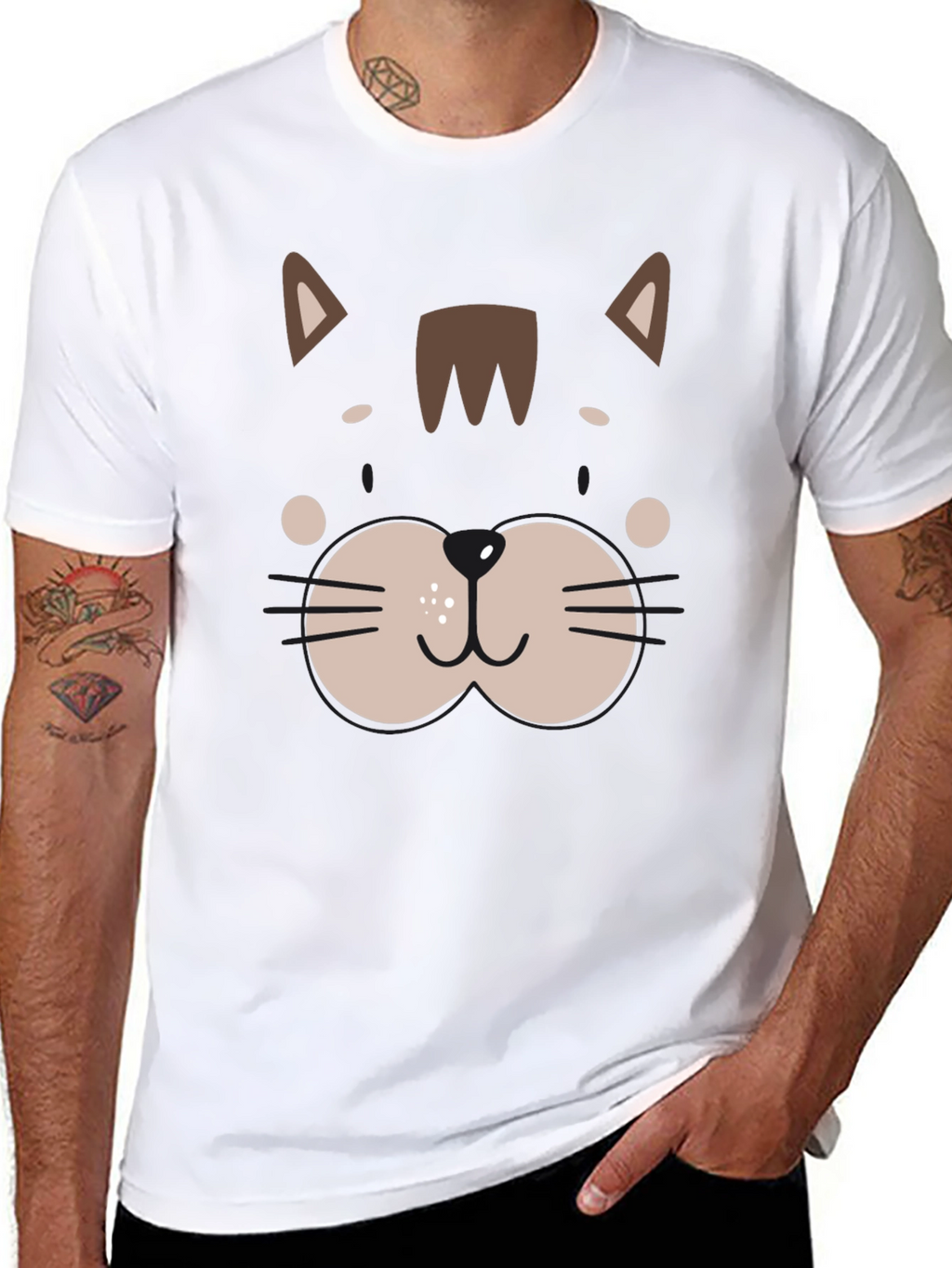 Cute Cat Face Graphic Black T-Shirt