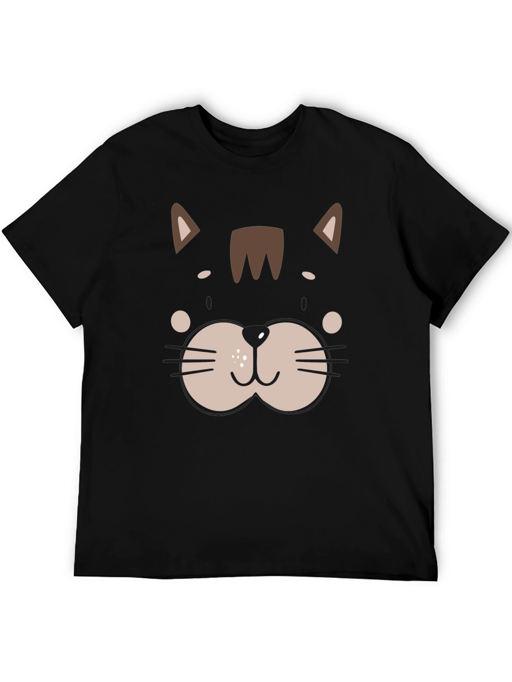 Cute Cat Face Graphic Black T-Shirt