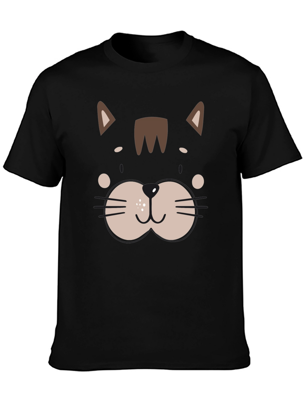 Cute Cat Face Graphic Black T-Shirt