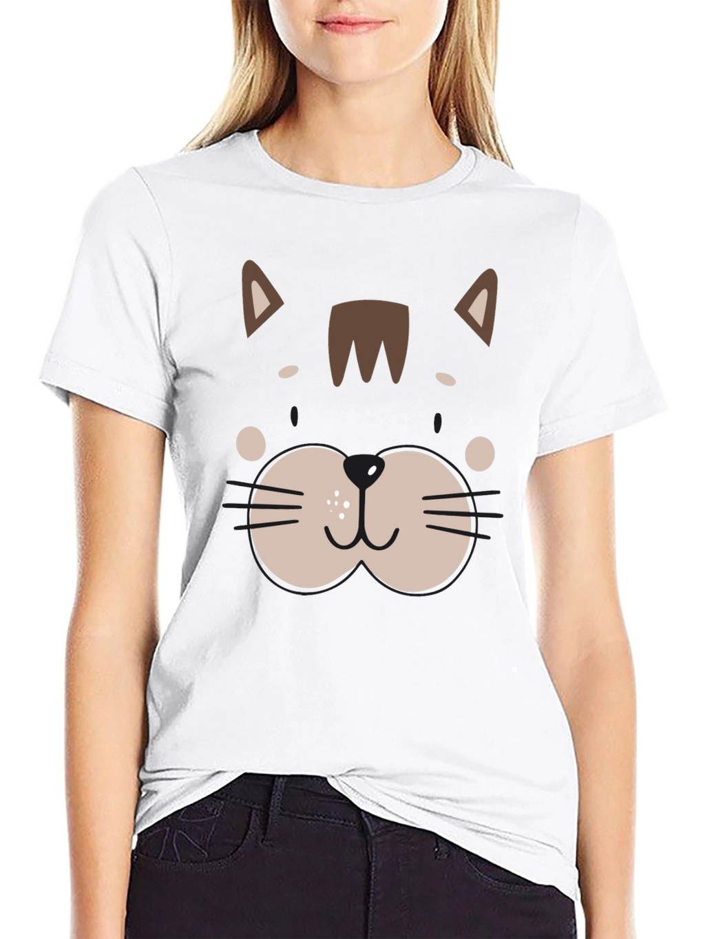 Cute Cat Face Graphic Black T-Shirt