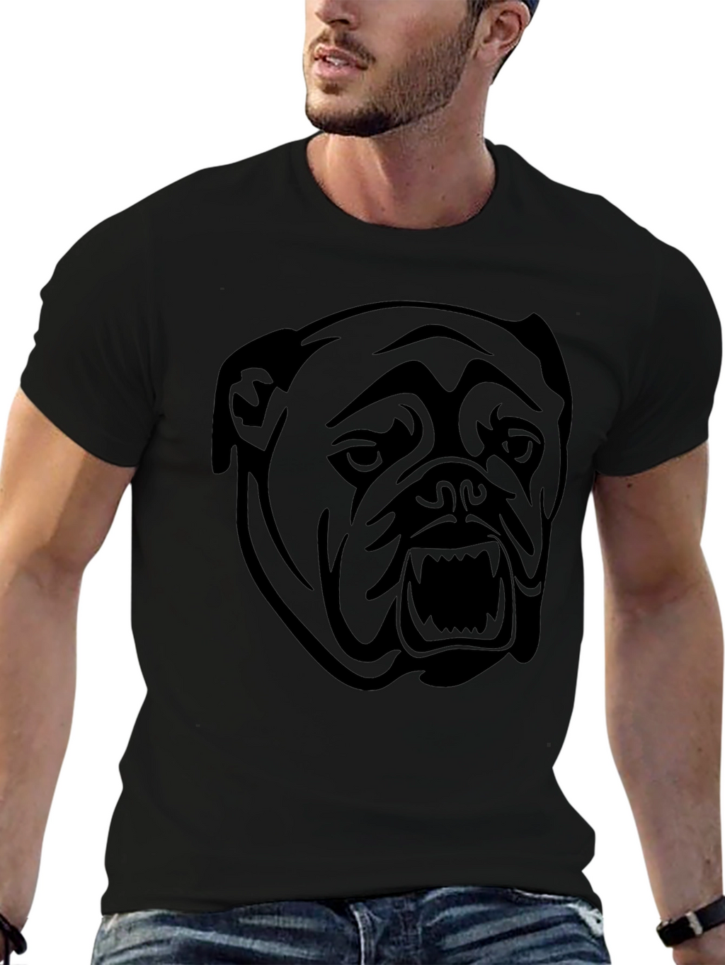 Black Bulldog Graphic Tee - Mens Casual Shirt