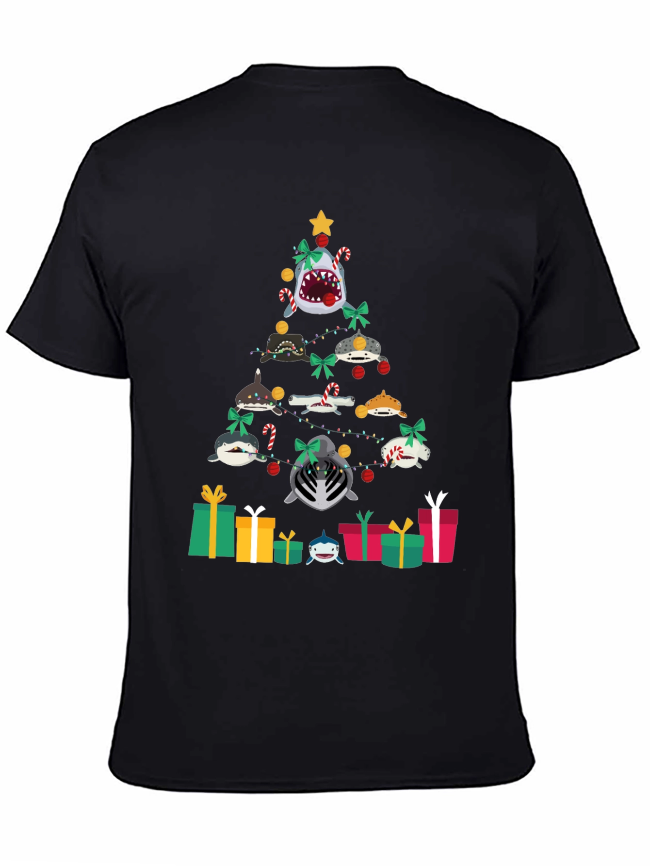 Shark Christmas Tree Black T-Shirt