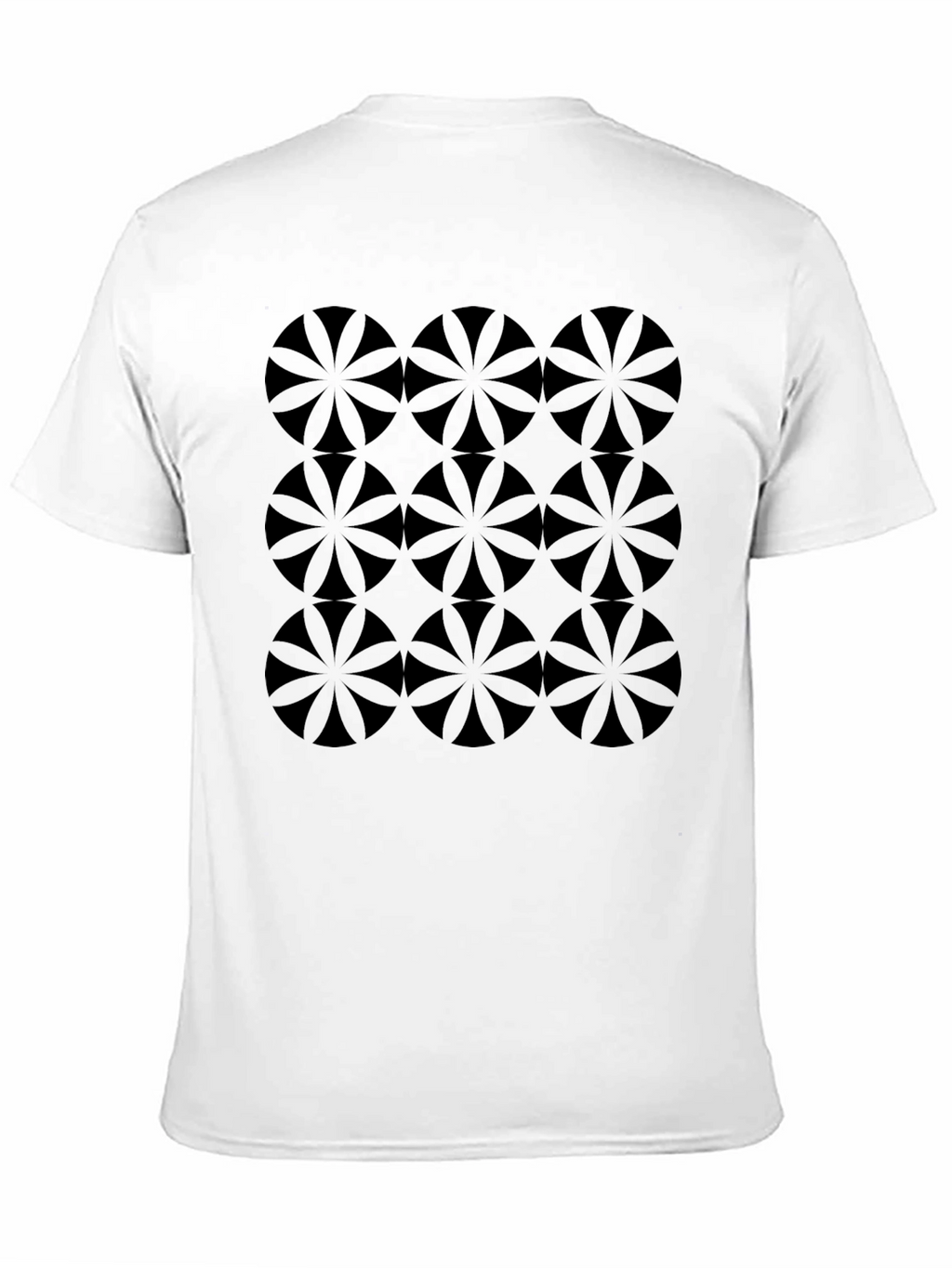 Geometric Flower Circle Pattern Black T-Shirt
