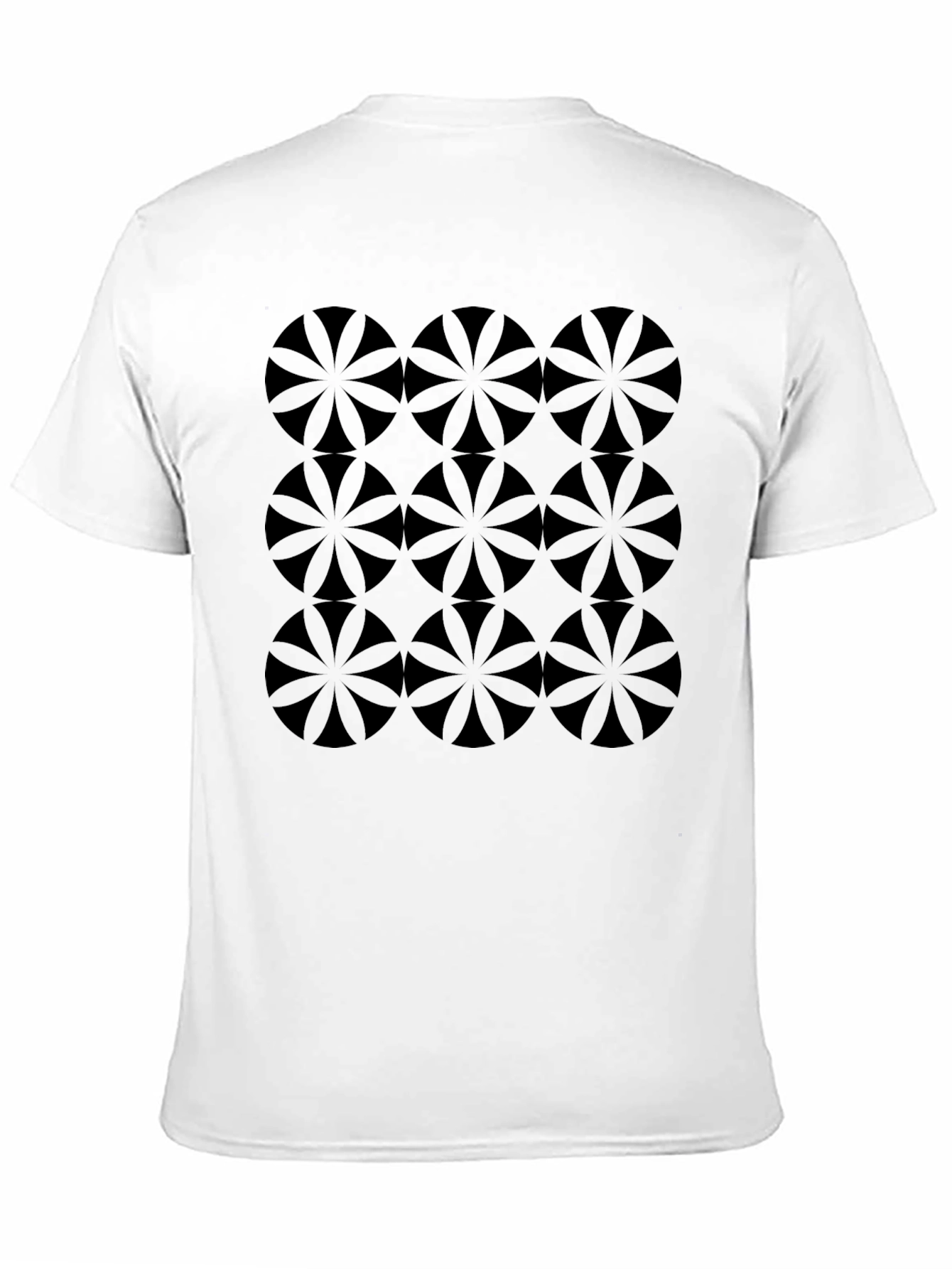 Geometric Flower Circle Pattern Black T-Shirt