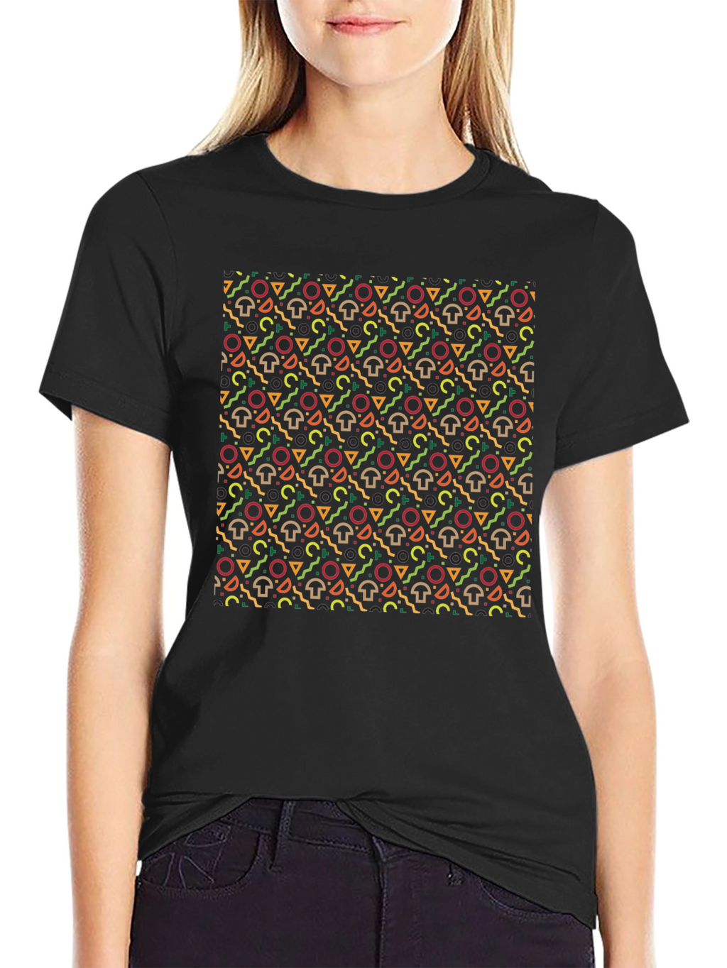 Funky Mushroom Pattern Black T-Shirt