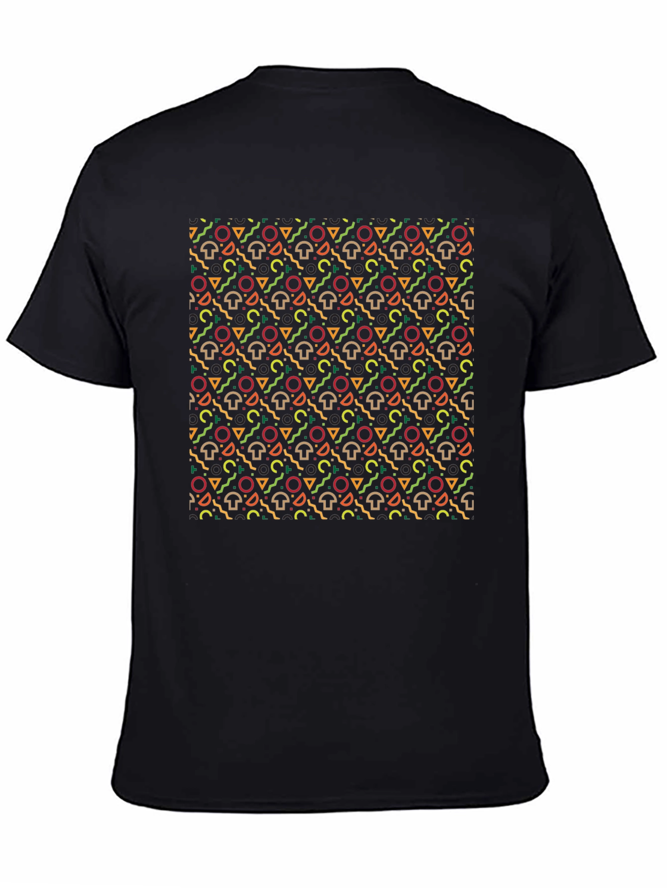 Funky Mushroom Pattern Black T-Shirt