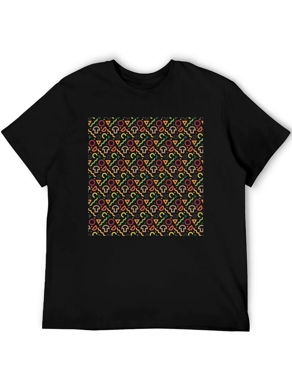 Funky Mushroom Pattern Black T-Shirt