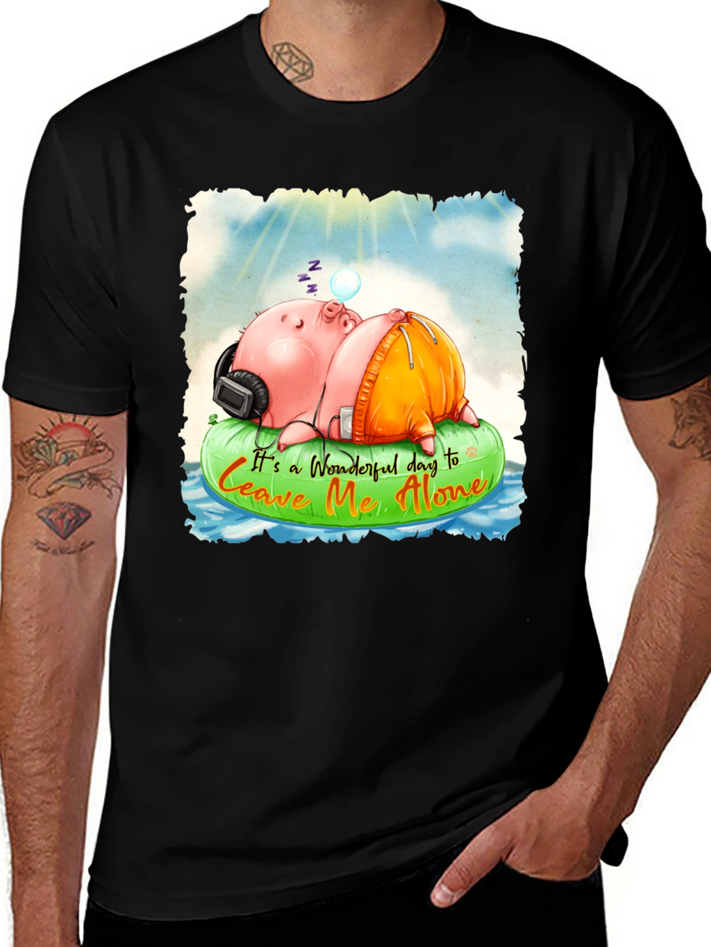 Relaxing Pig Graphic Tee - Leave Me Alone T-Shirt