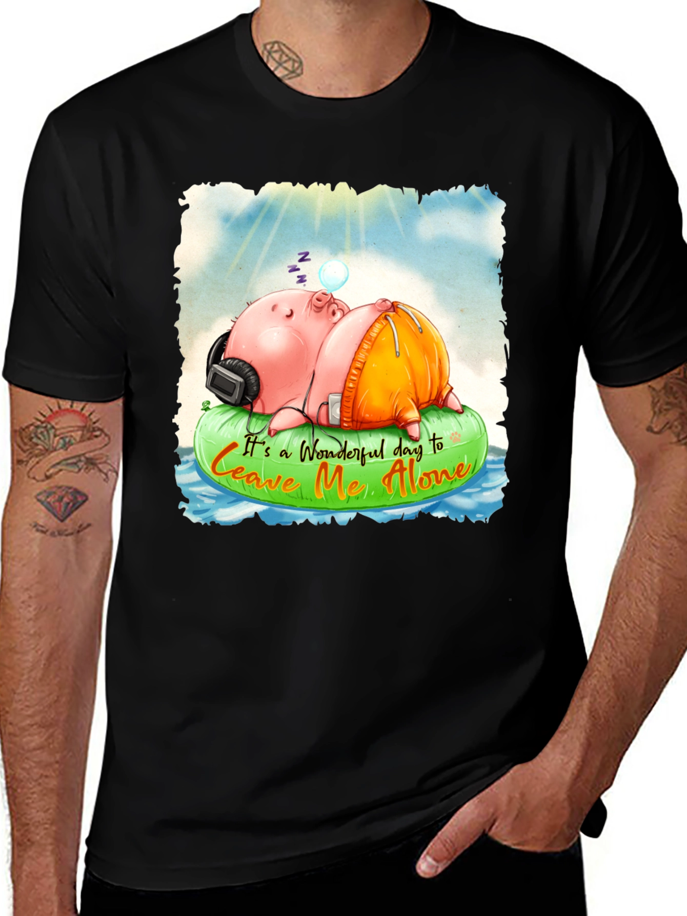 Relaxing Pig Graphic Tee - Leave Me Alone T-Shirt