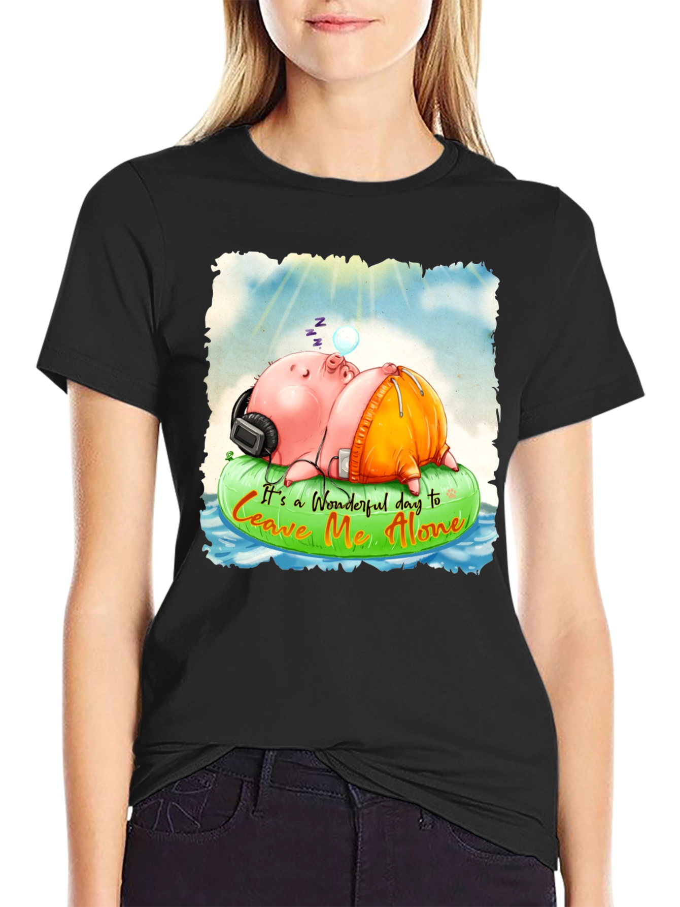 Relaxing Pig Graphic Tee - Leave Me Alone T-Shirt