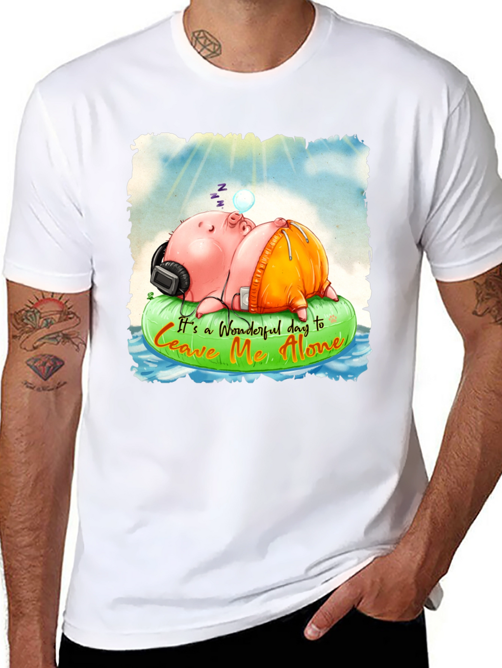 Relaxing Pig Graphic Tee - Leave Me Alone T-Shirt