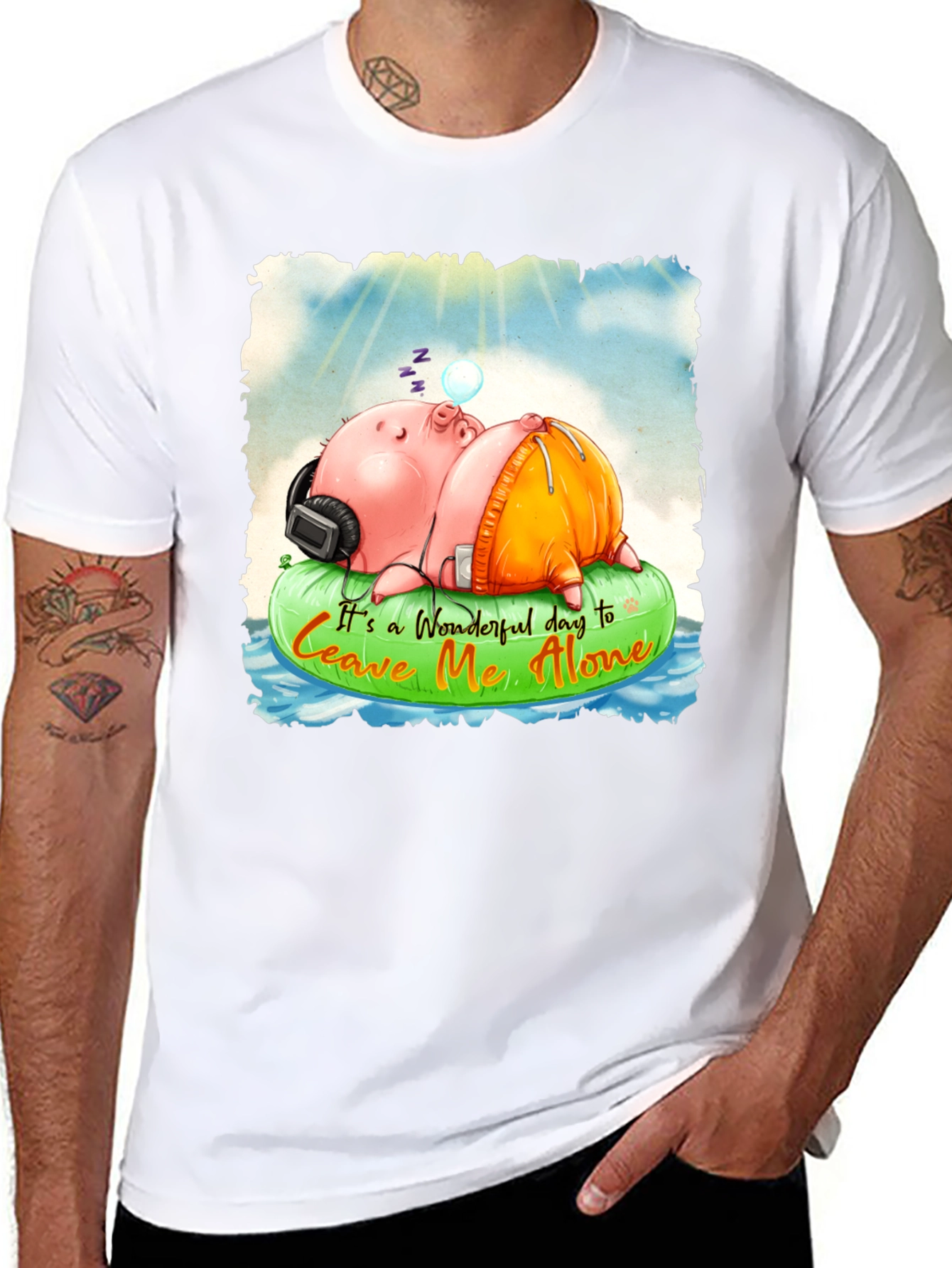 Relaxing Pig Graphic Tee - Leave Me Alone T-Shirt