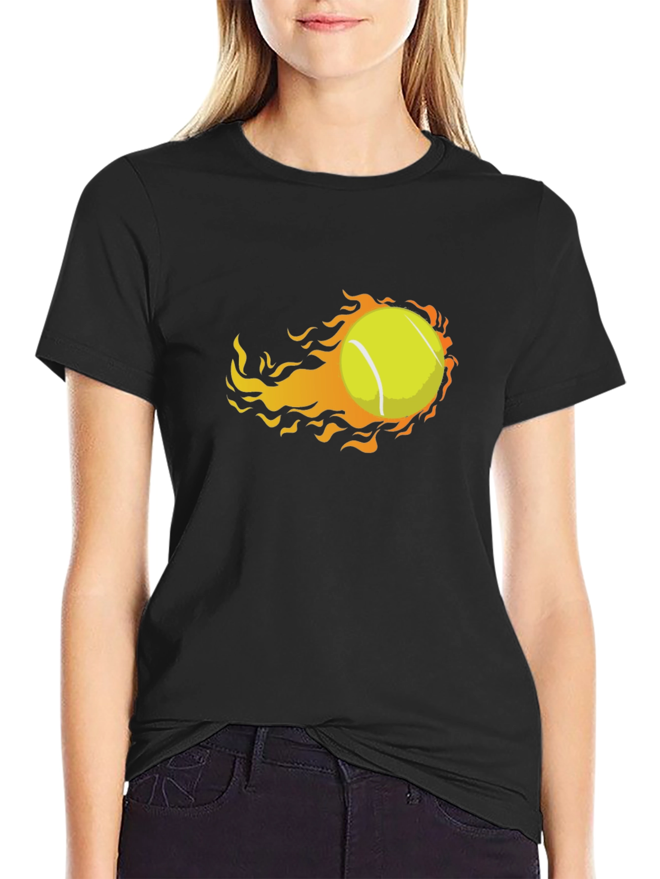 Flaming Tennis Ball Graphic Tee - Unique Design