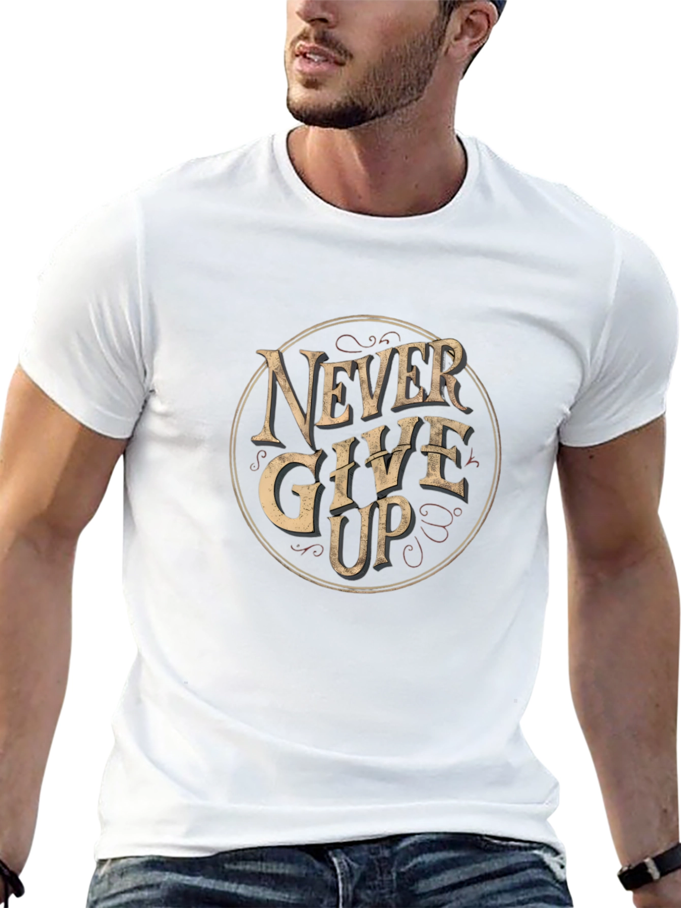 Never Give Up Graphic Print Black T-Shirt