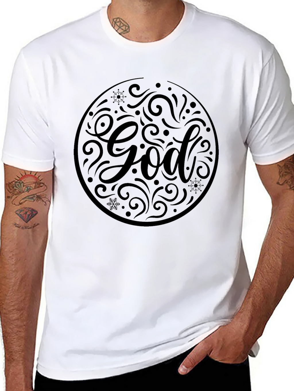 Mens Black God Graphic Print Crew Neck T-Shirt
