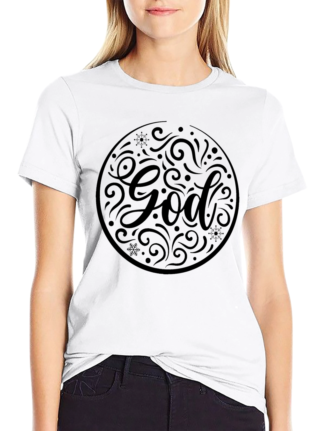 Mens Black God Graphic Print Crew Neck T-Shirt