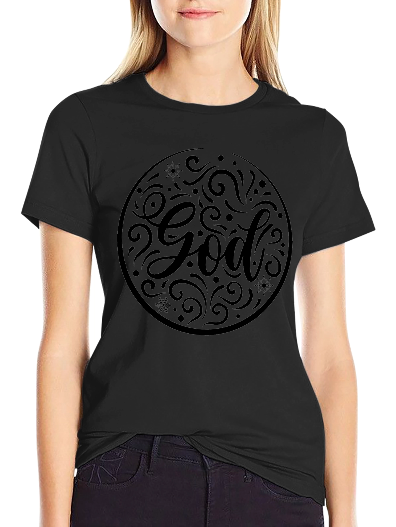 Mens Black God Graphic Print Crew Neck T-Shirt