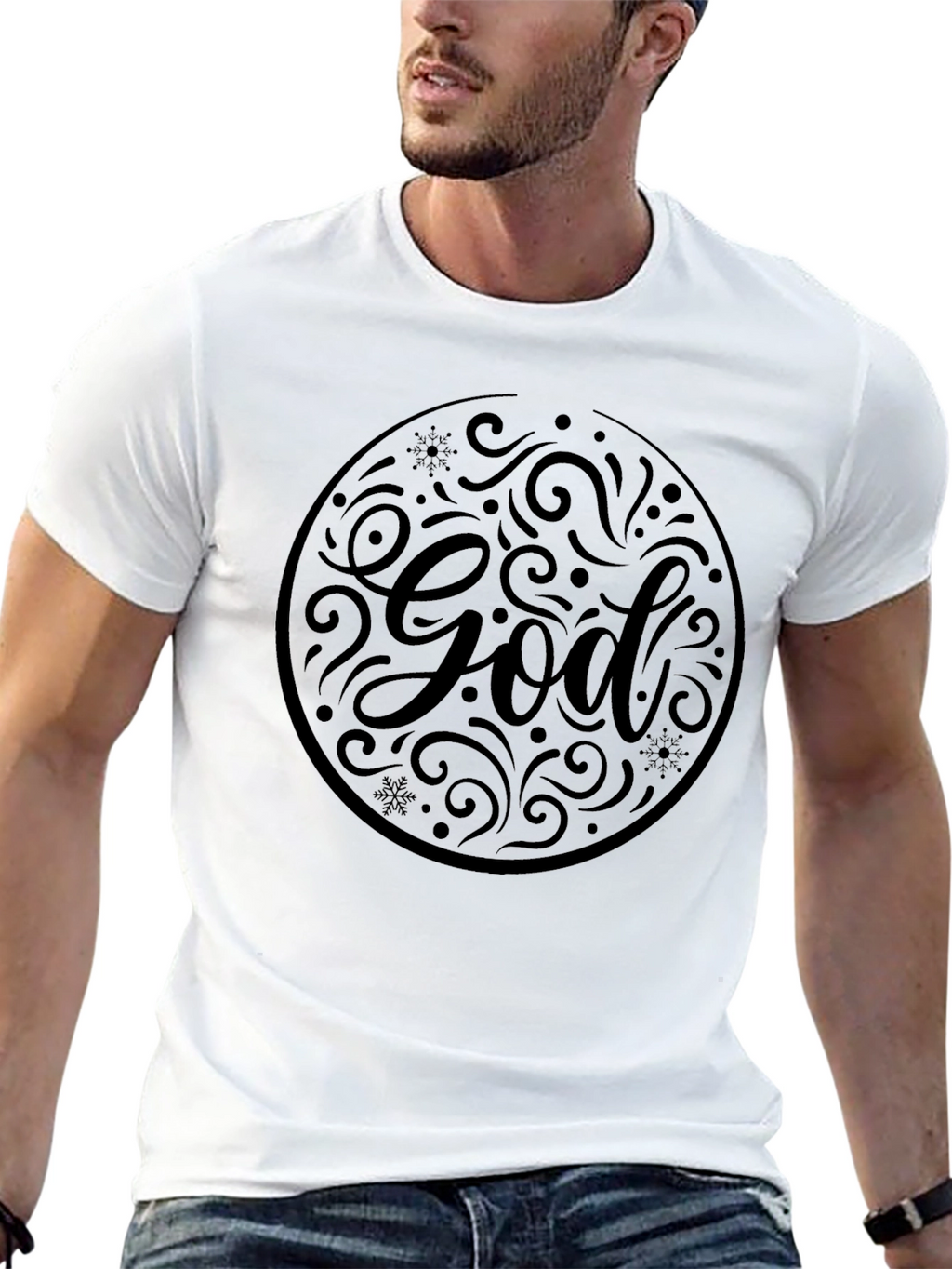 Mens Black God Graphic Print Crew Neck T-Shirt