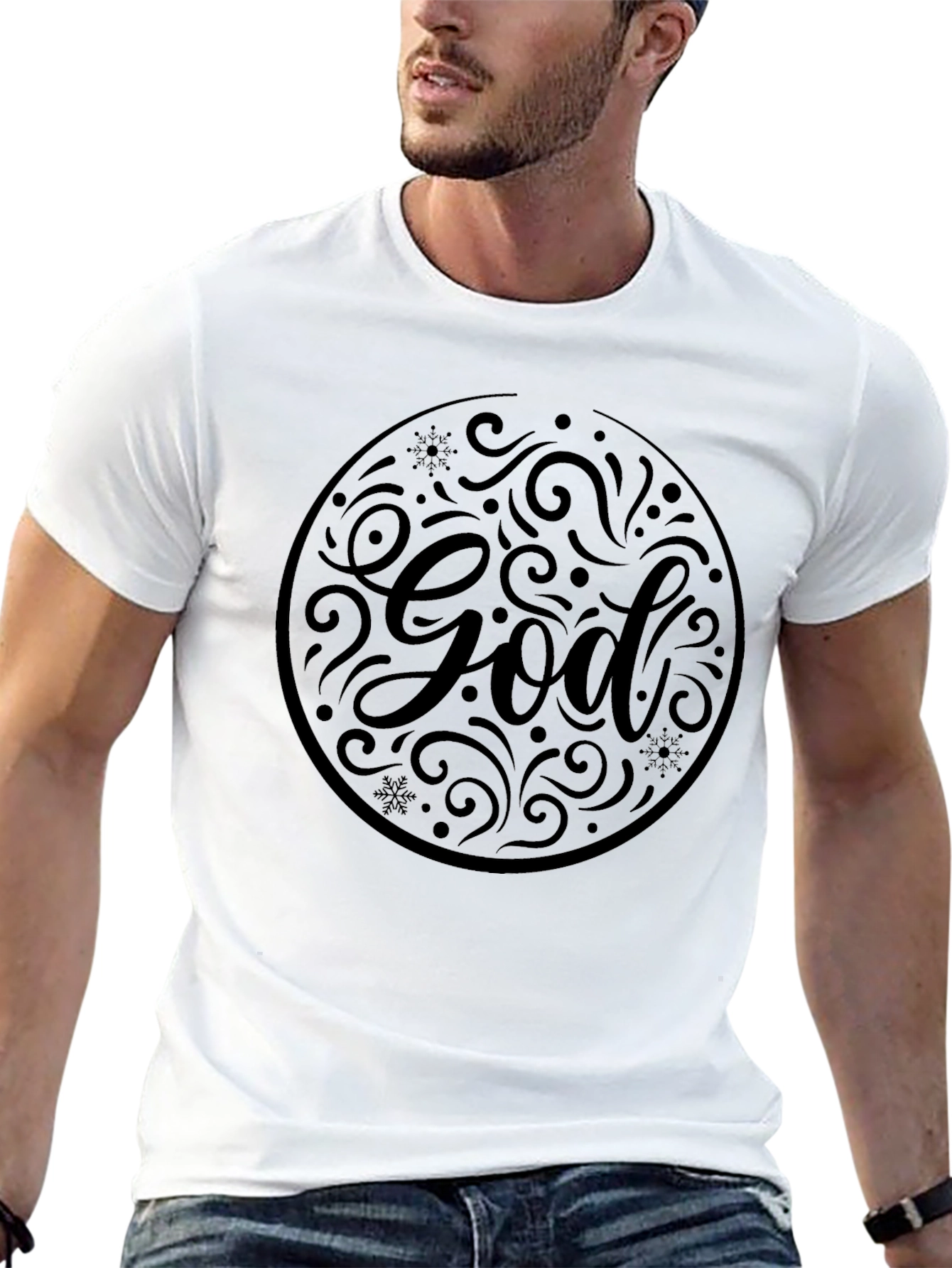 Mens Black God Graphic Print Crew Neck T-Shirt